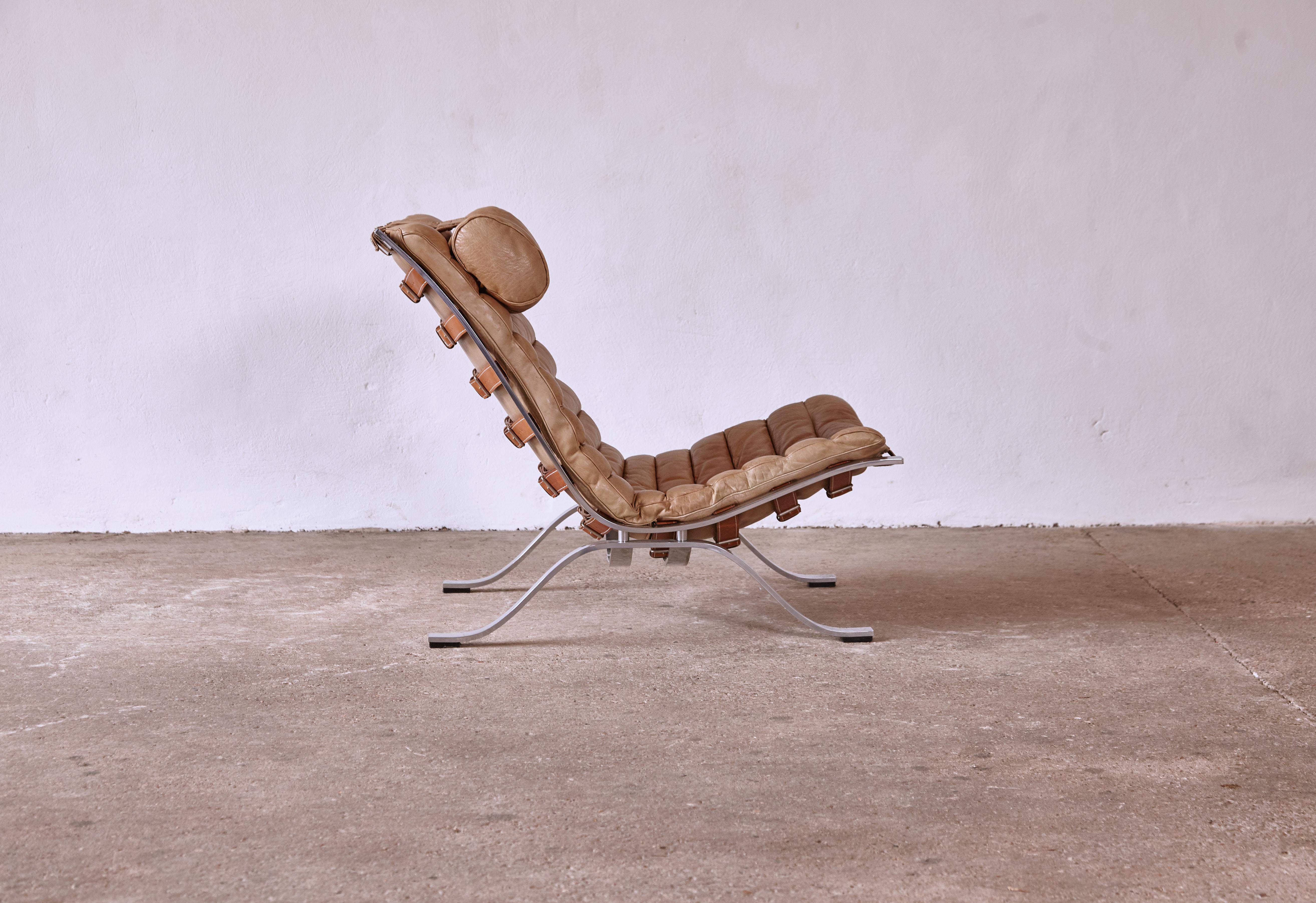 Arne Norell Ari Lounge Chair, Original Tan Leather, Norell Mobler, 1970s, Sweden 1