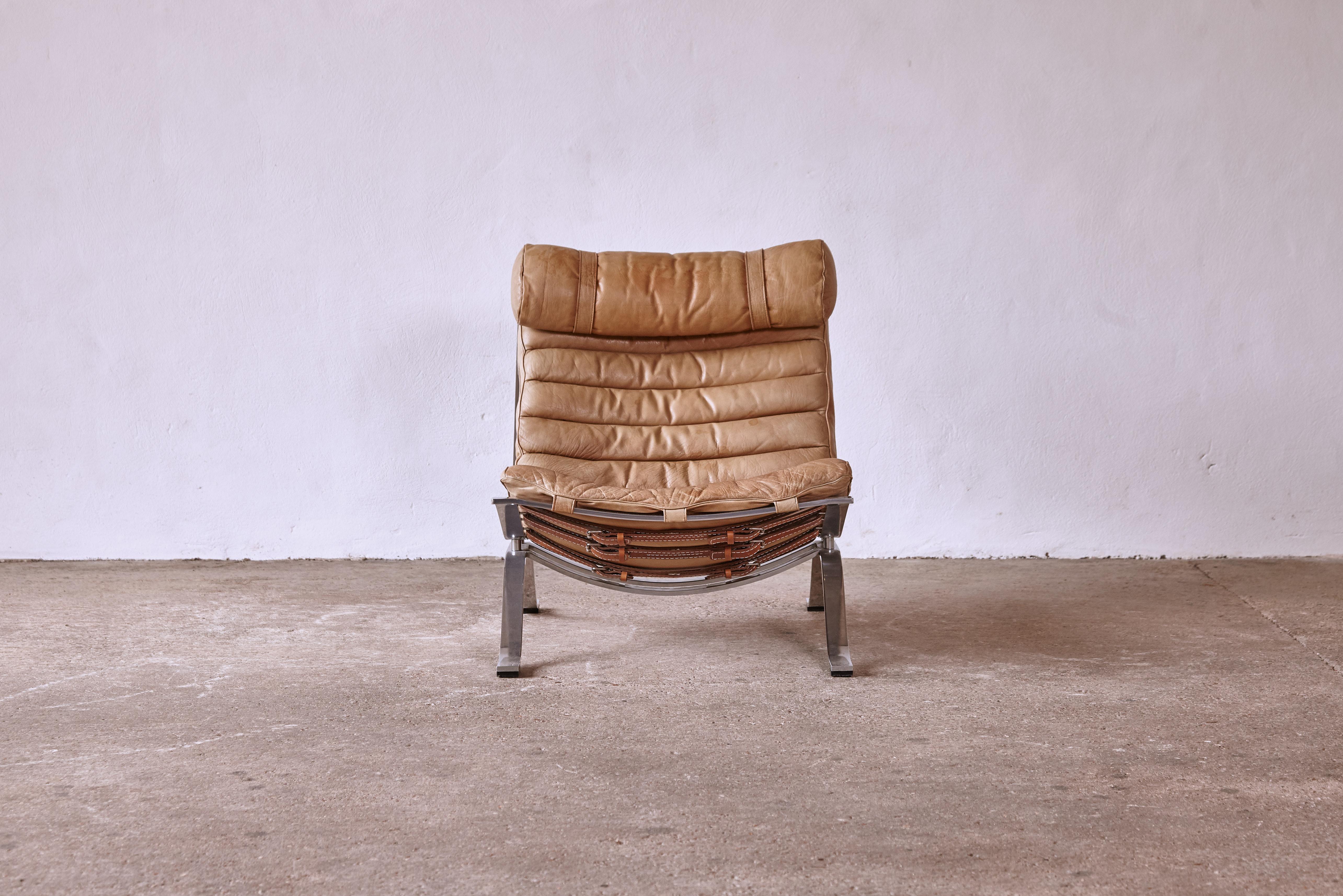 Arne Norell Ari Lounge Chair, Original Tan Leather, Norell Mobler, 1970s, Sweden 2