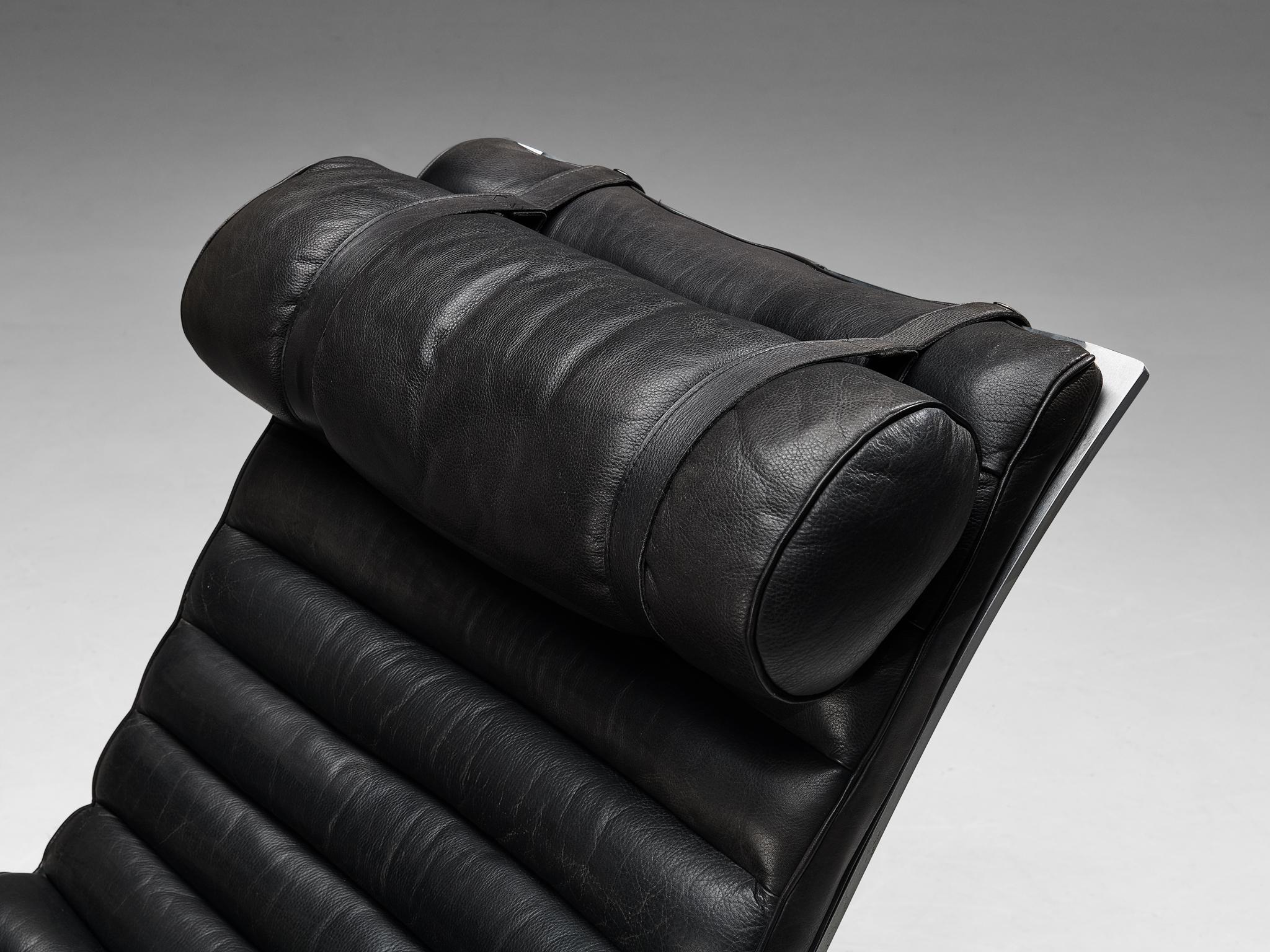 Arne Norell 'Ari' Lounge Chair with Ottoman in Black Leather In Good Condition In Waalwijk, NL