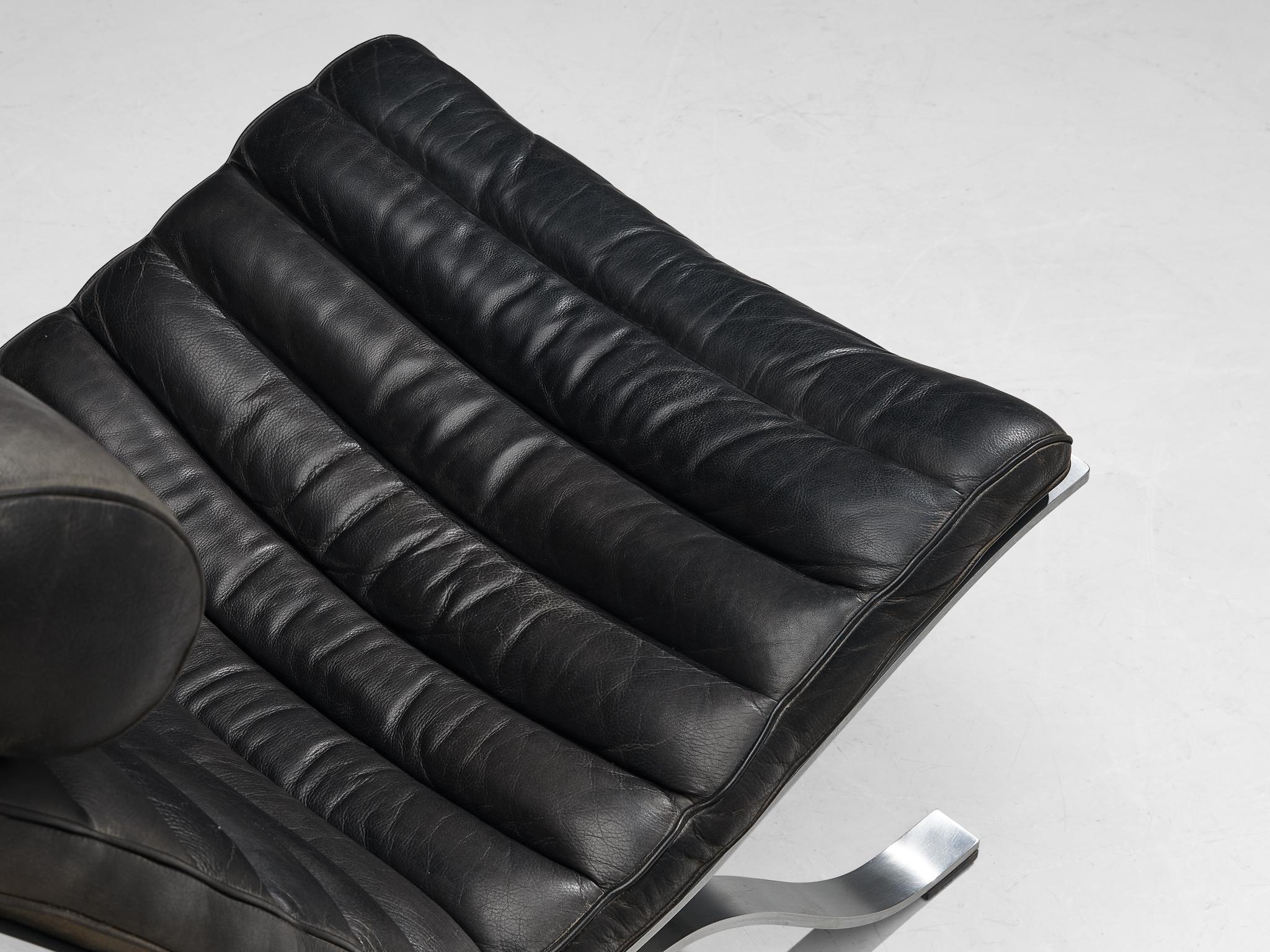 Arne Norell 'Ari' Lounge Chair with Ottoman in Black Leather 1