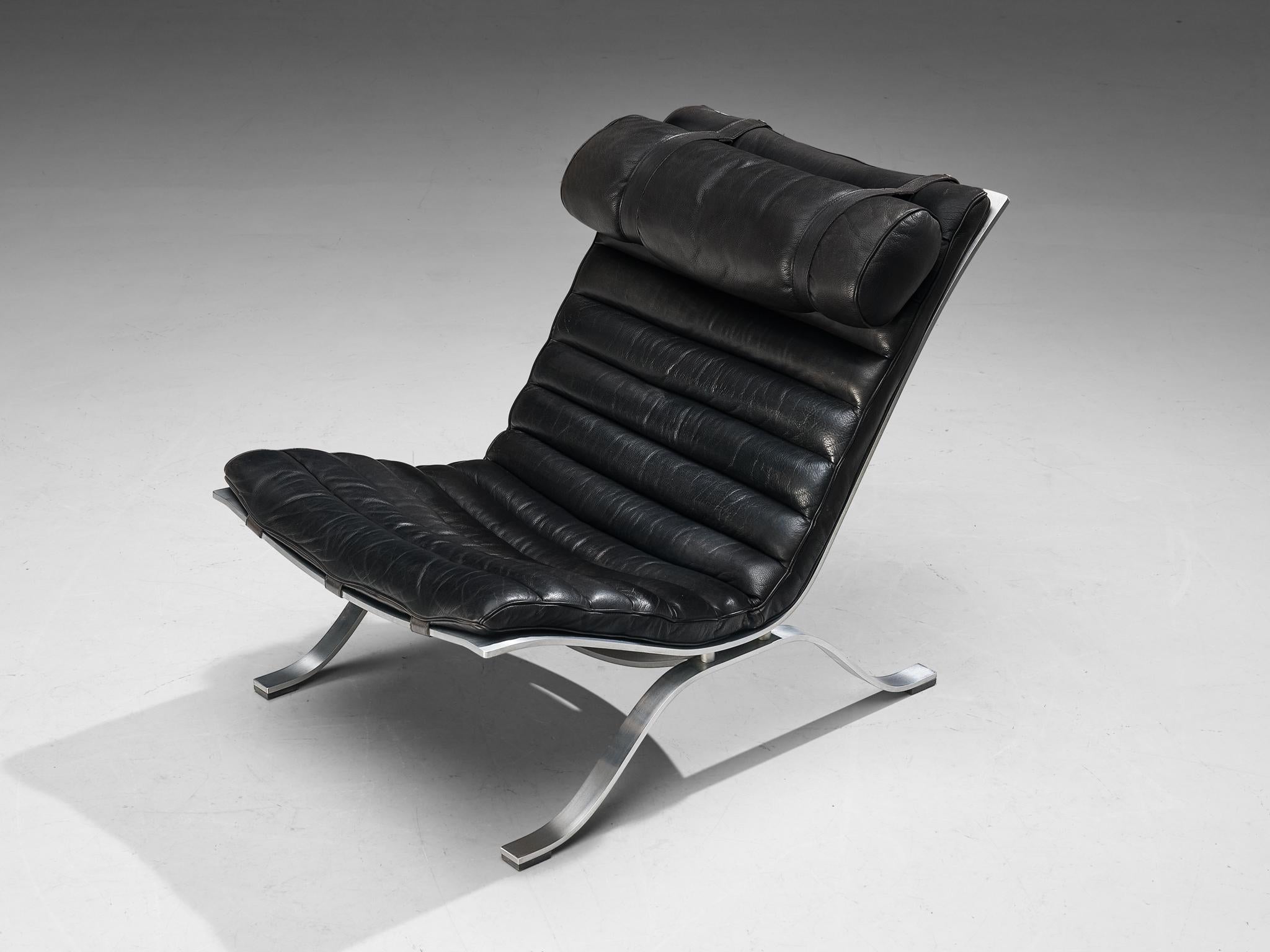 Arne Norell 'Ari' Lounge Chair with Ottoman in Black Leather 2