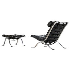 Arne Norell 'Ari' Lounge Chair with Ottoman in Black Leather