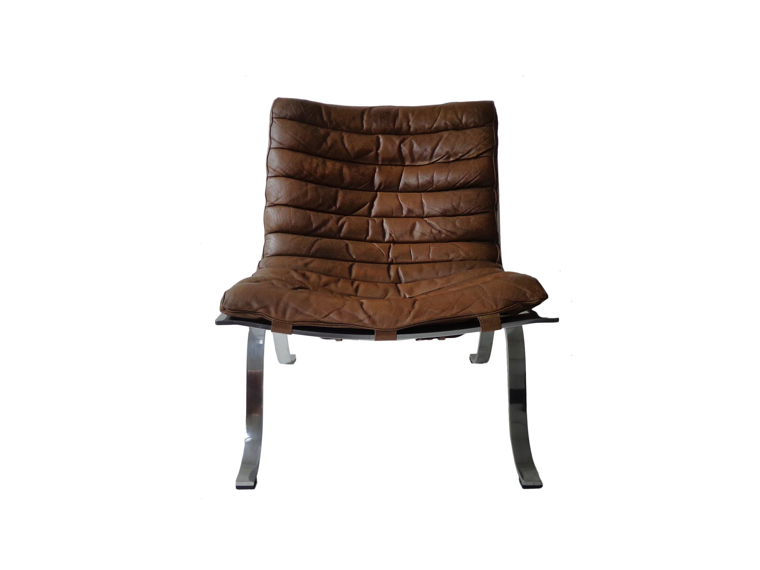 Scandinavian Modern Arne Norell ‘Ariet’ Lounge Chair in Original Cognac/Brown Leather For Sale