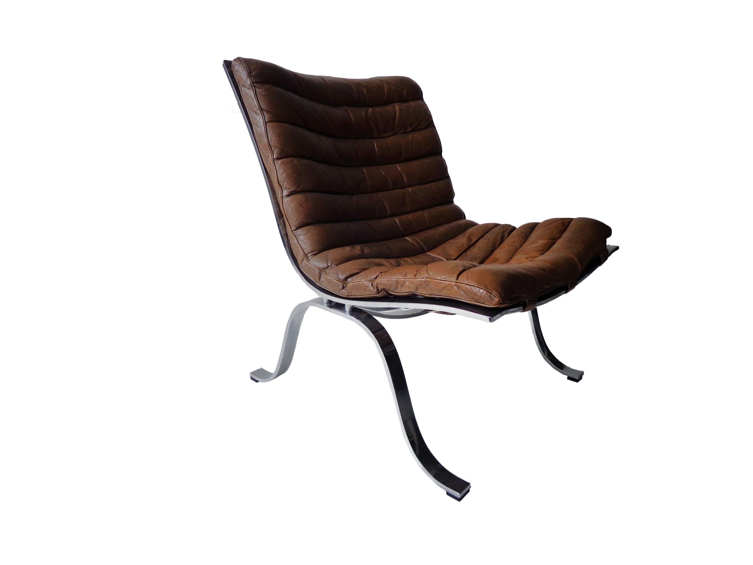 Arne Norell ‘Ariet’ Lounge Chair in Original Cognac/Brown Leather In Good Condition For Sale In Amsterdam, NL