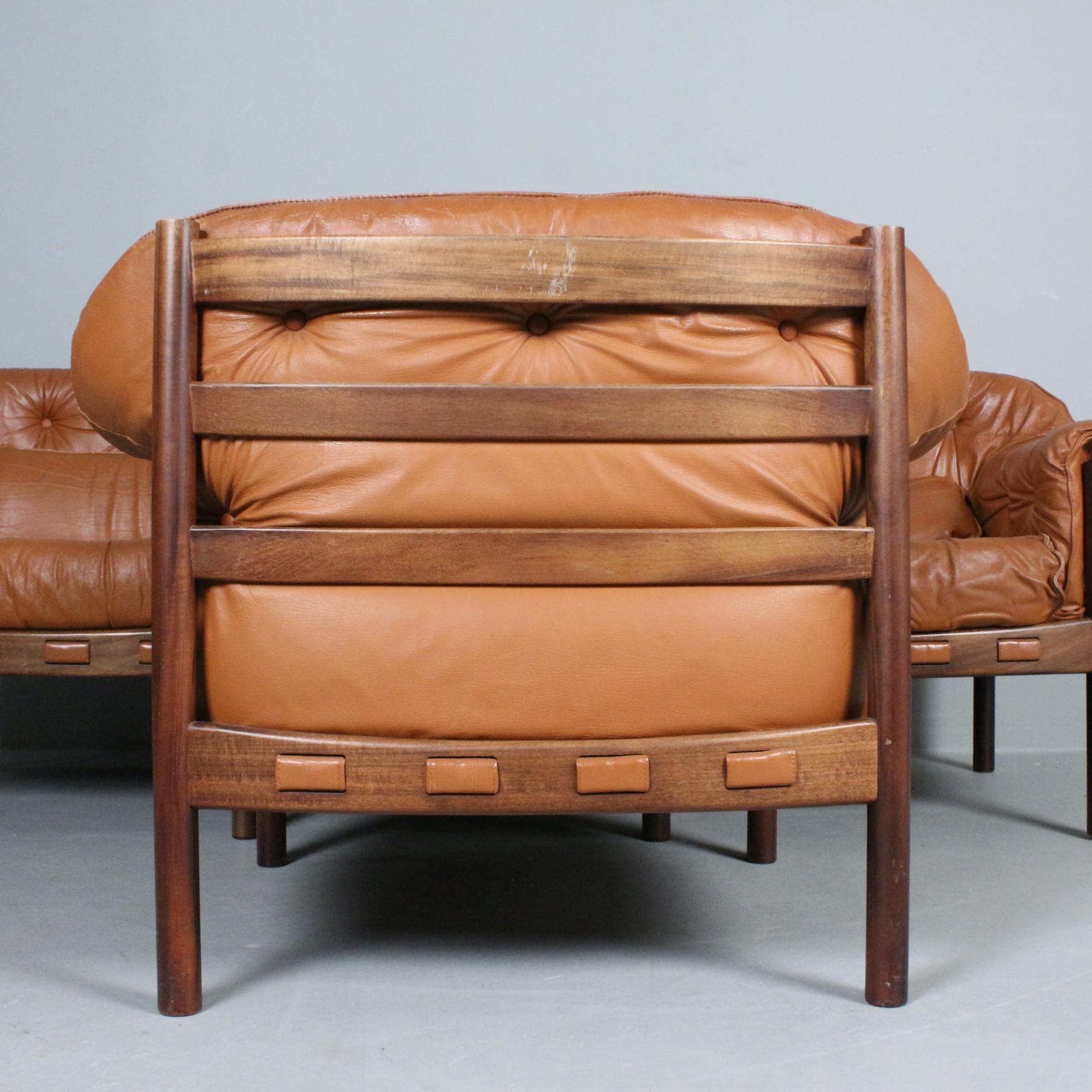 Mid-Century Modern Arne Norell armchair for Coja brown leather Sweden 1960 For Sale