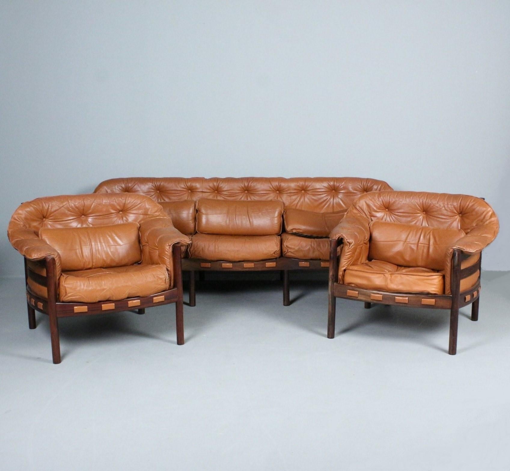 20th Century Arne Norell armchair for Coja brown leather Sweden 1960 For Sale