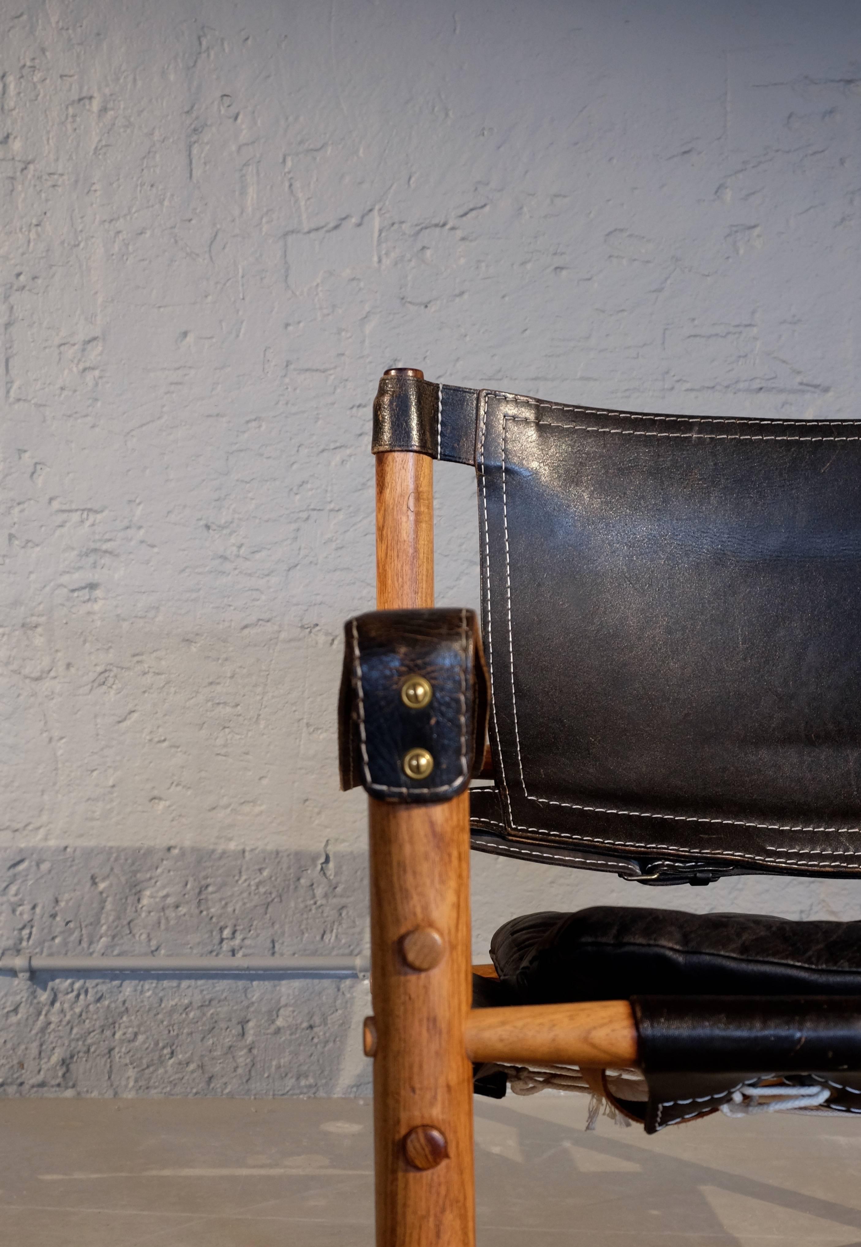 Arne Norell Black Leather Safari Chair Model Sirocco, 1960s In Good Condition In Stockholm, SE