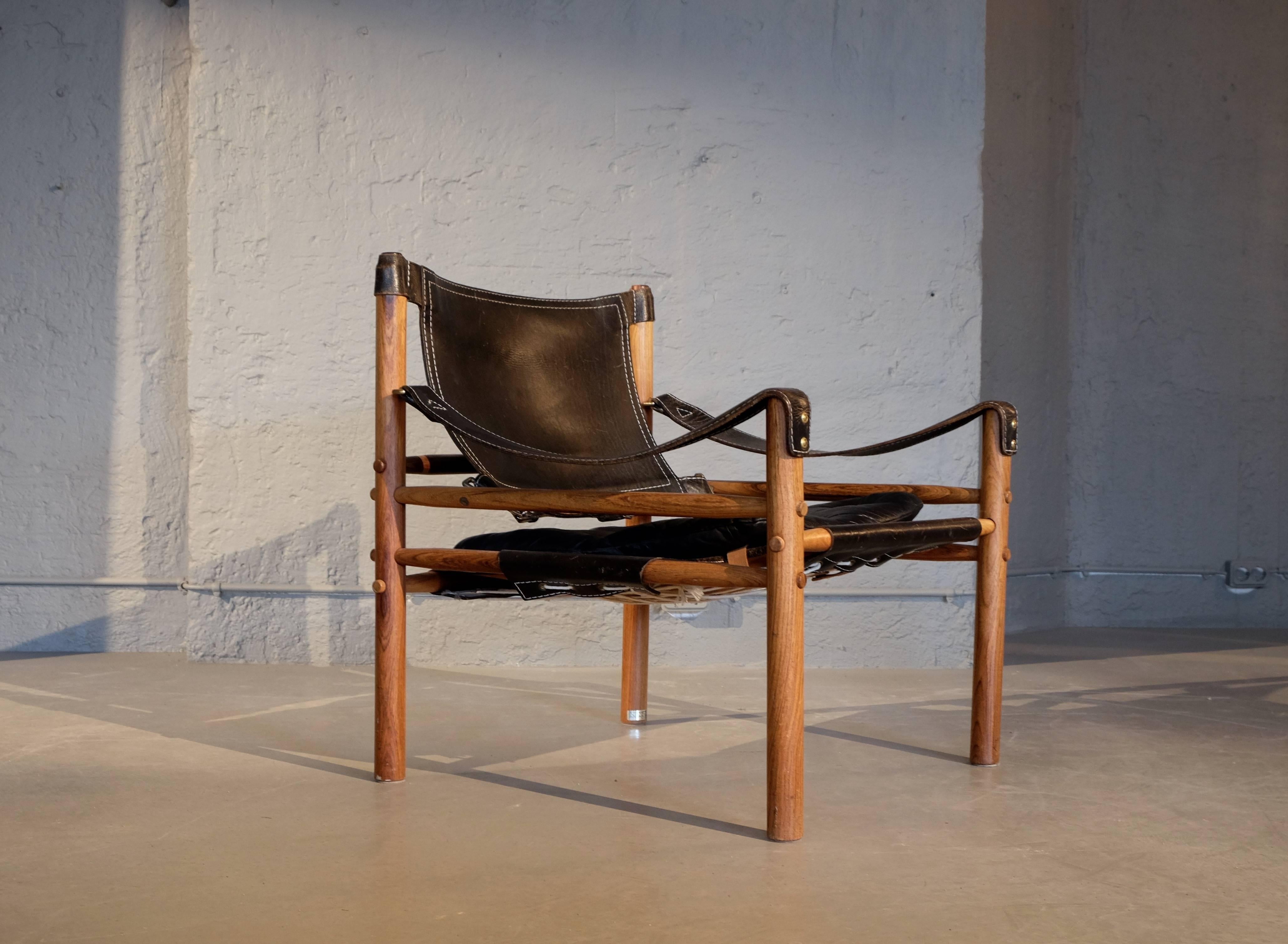 Arne Norell Black Leather Safari Chair Model Sirocco, 1960s 2