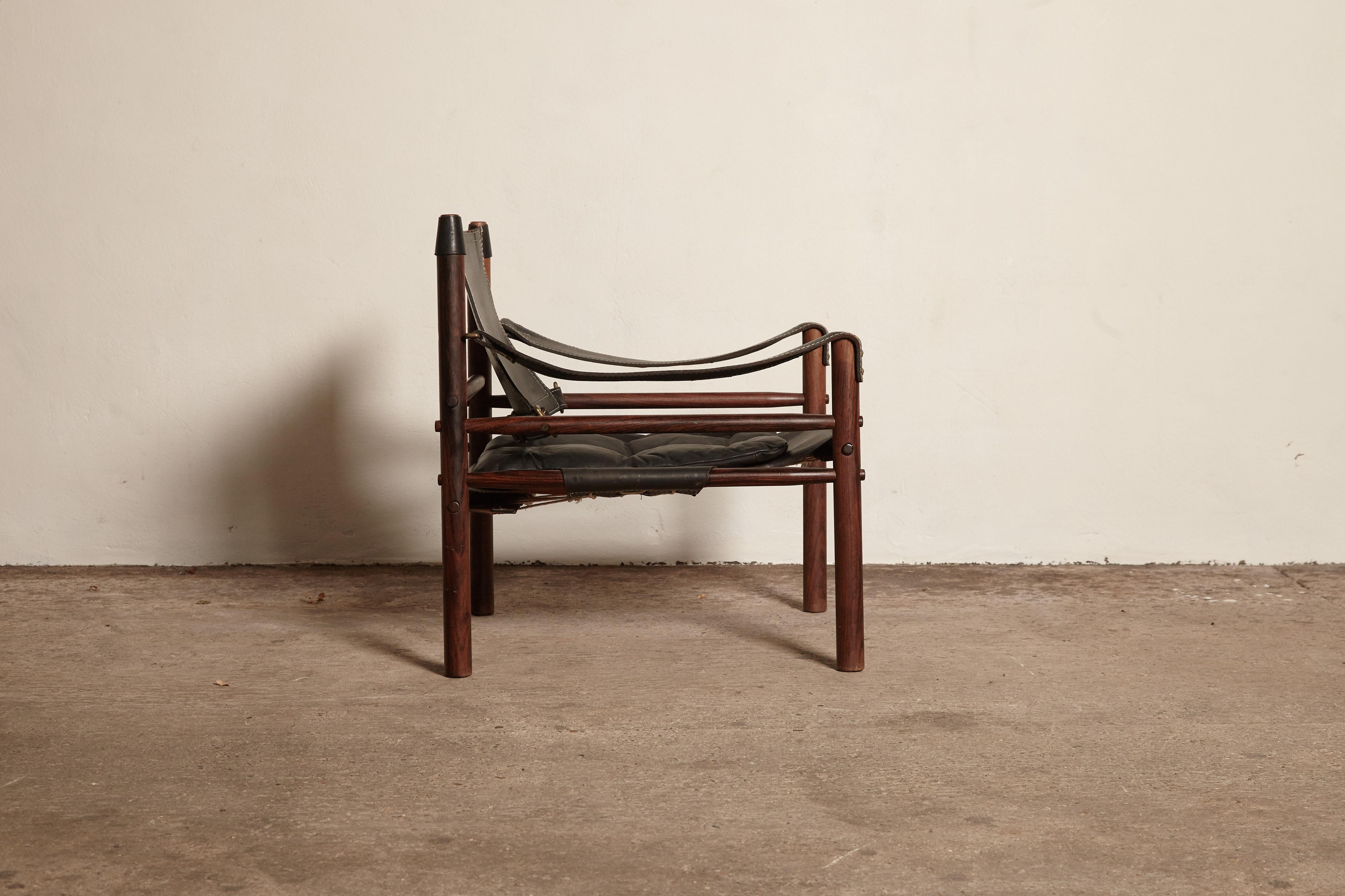 Swedish Arne Norell Black Leather Safari Sirocco Chair, Sweden, 1960s-1970s