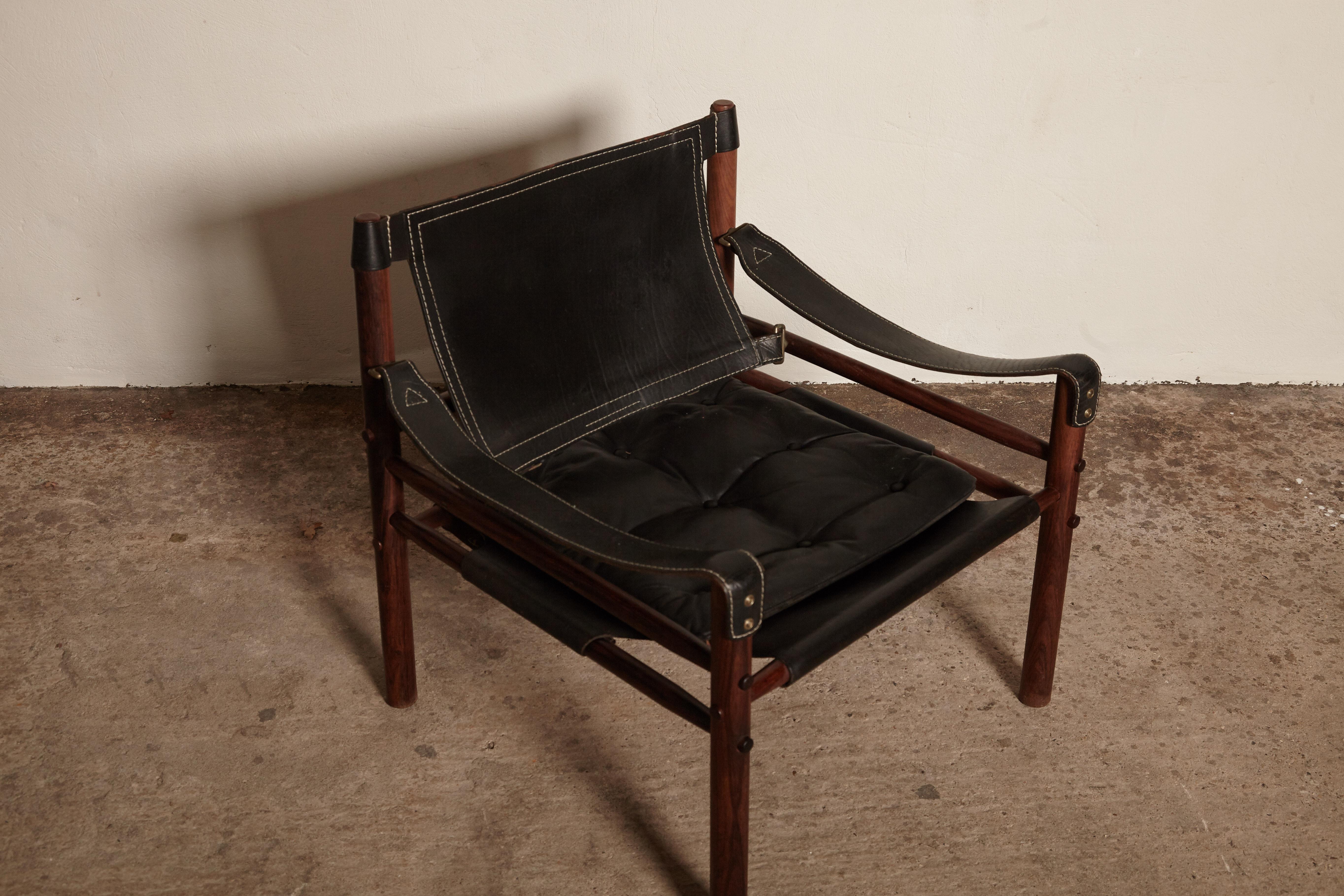Arne Norell Black Leather Safari Sirocco Chair, Sweden, 1960s-1970s 1