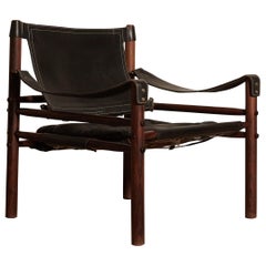 Arne Norell Black Leather Safari Sirocco Chair, Sweden, 1960s-1970s