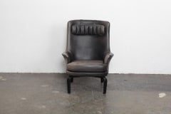 Arne Norell Black Leather Tall Back "Pilot" Chair, Sweden, 1960s