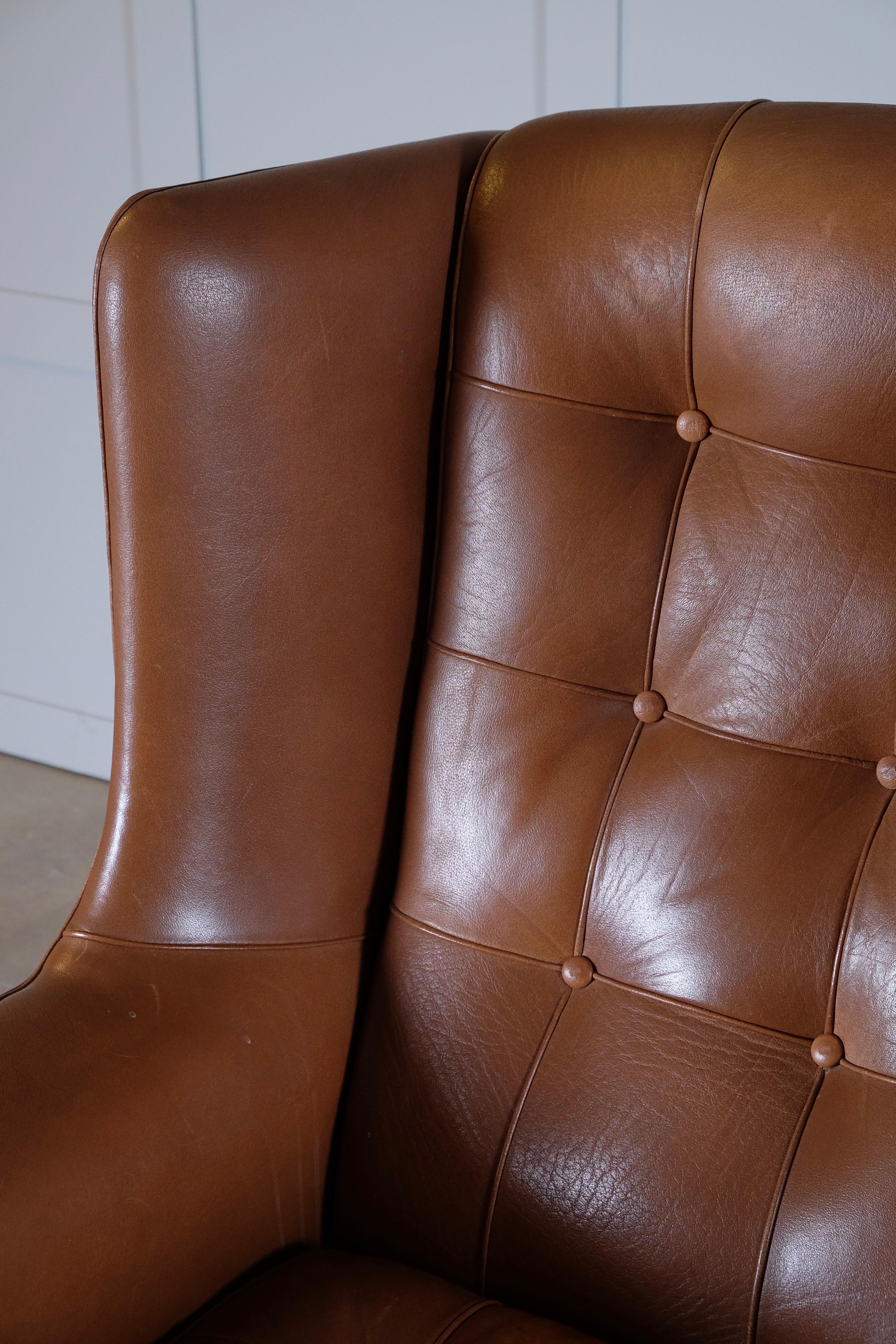 Swedish Arne Norell Buffalo Leather Easy Chair, 1960s