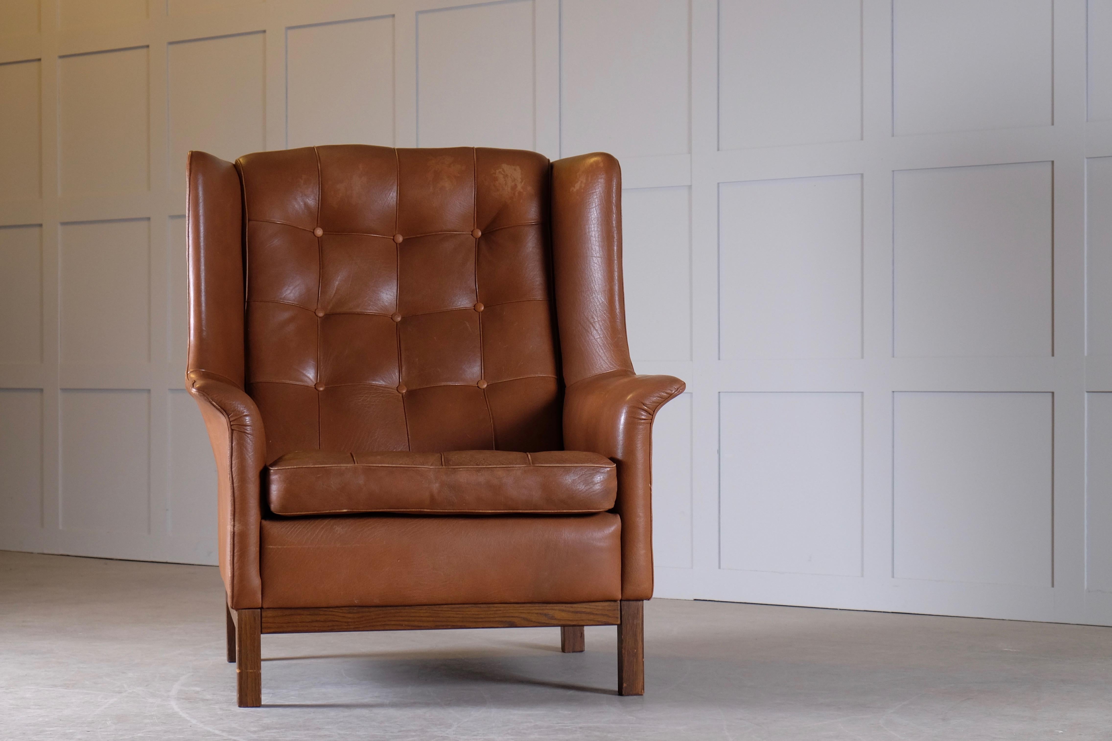 Mid-20th Century Arne Norell Buffalo Leather Easy Chair, 1960s