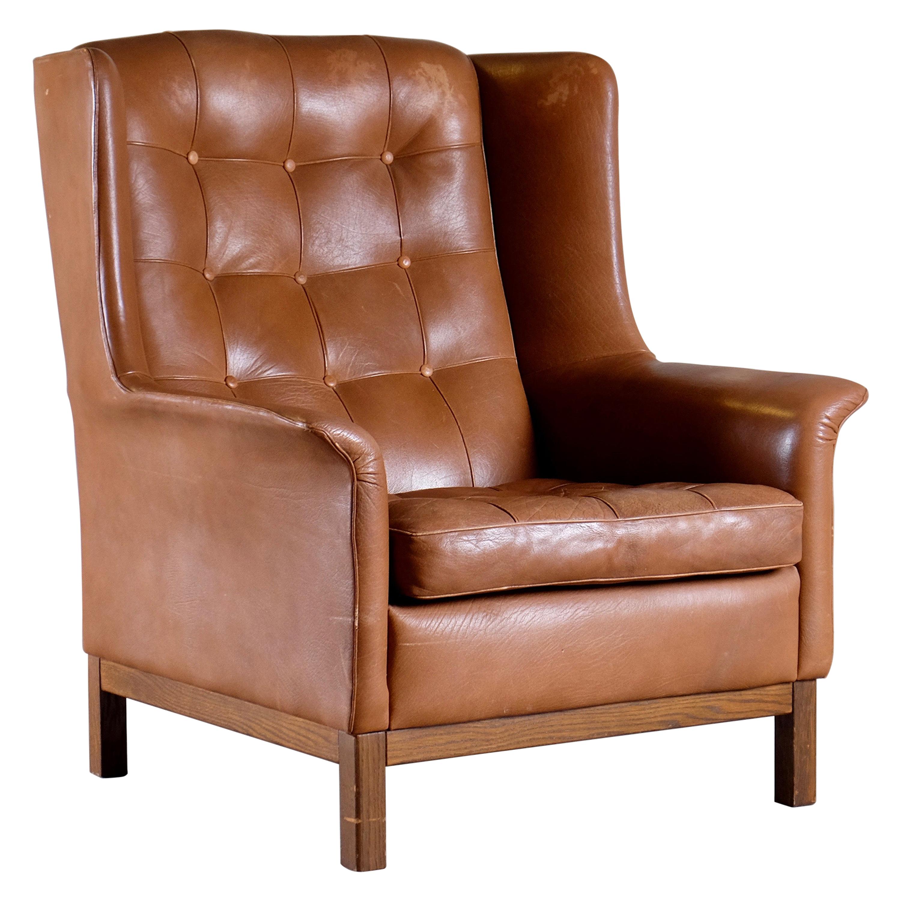 Arne Norell Buffalo Leather Easy Chair, 1960s