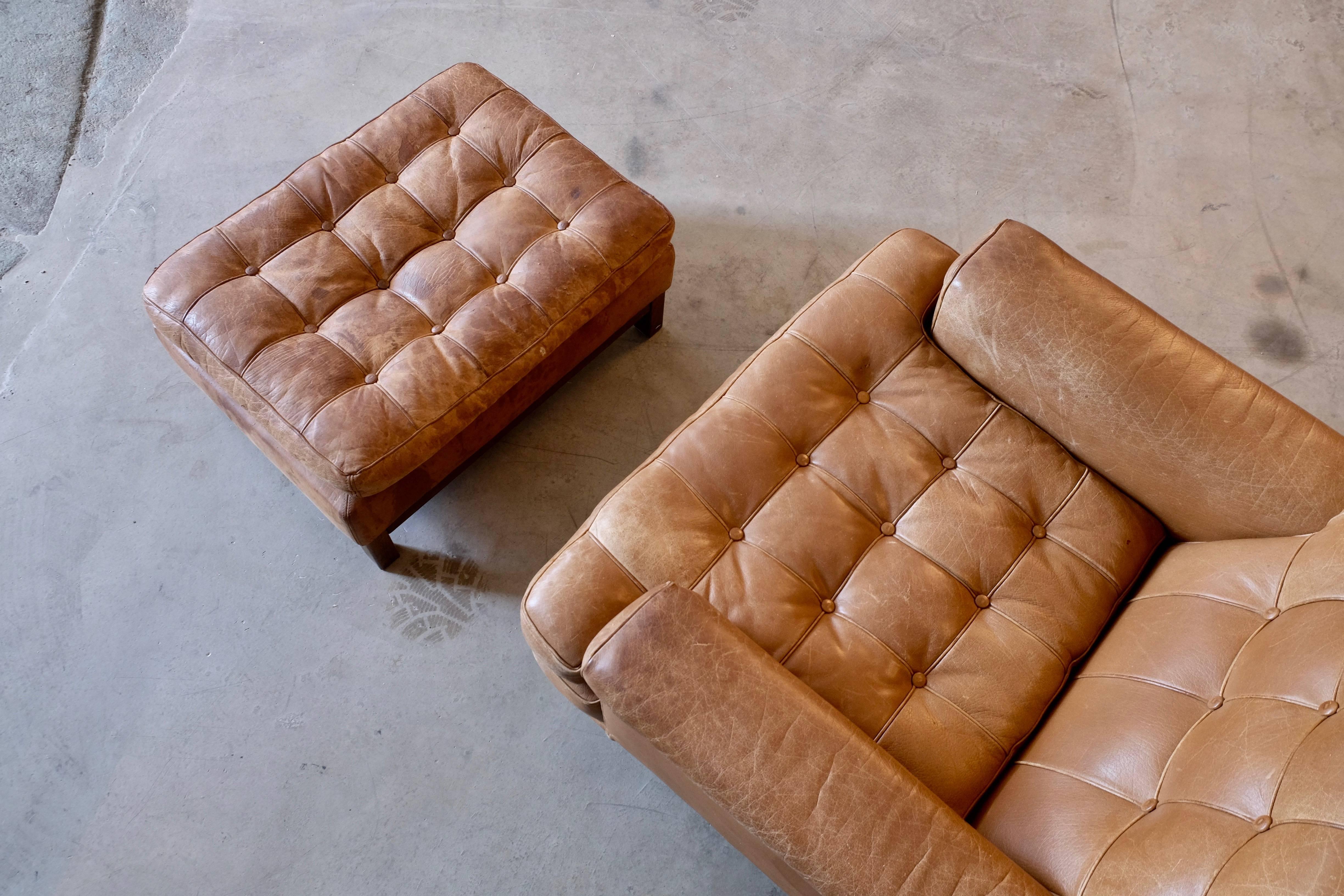 Arne Norell Buffalo Leather Easy Chair with Ottoman, 1960s In Good Condition In Stockholm, SE