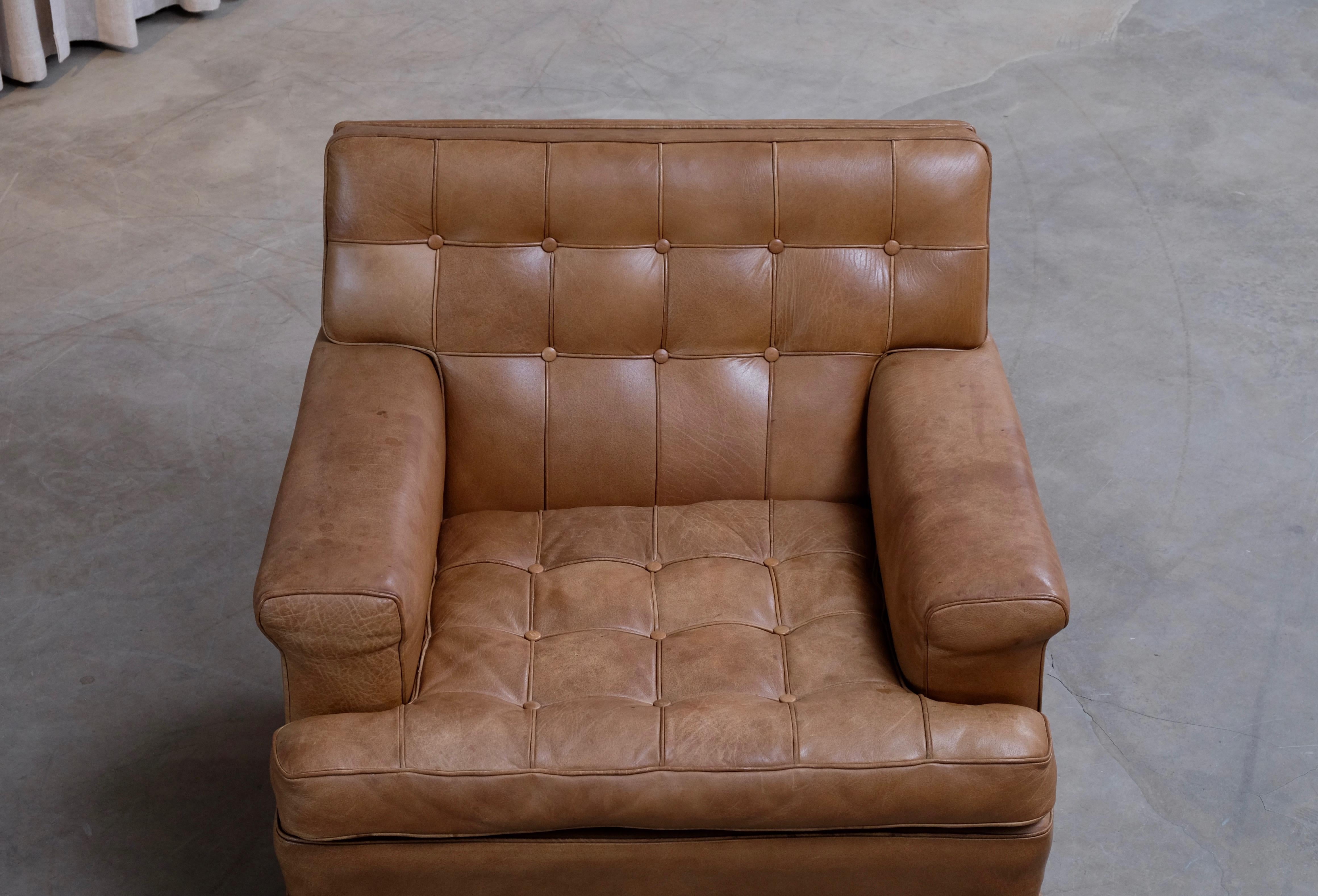 Arne Norell Buffalo Leather Easy Chairs with Ottoman, 1960s 10