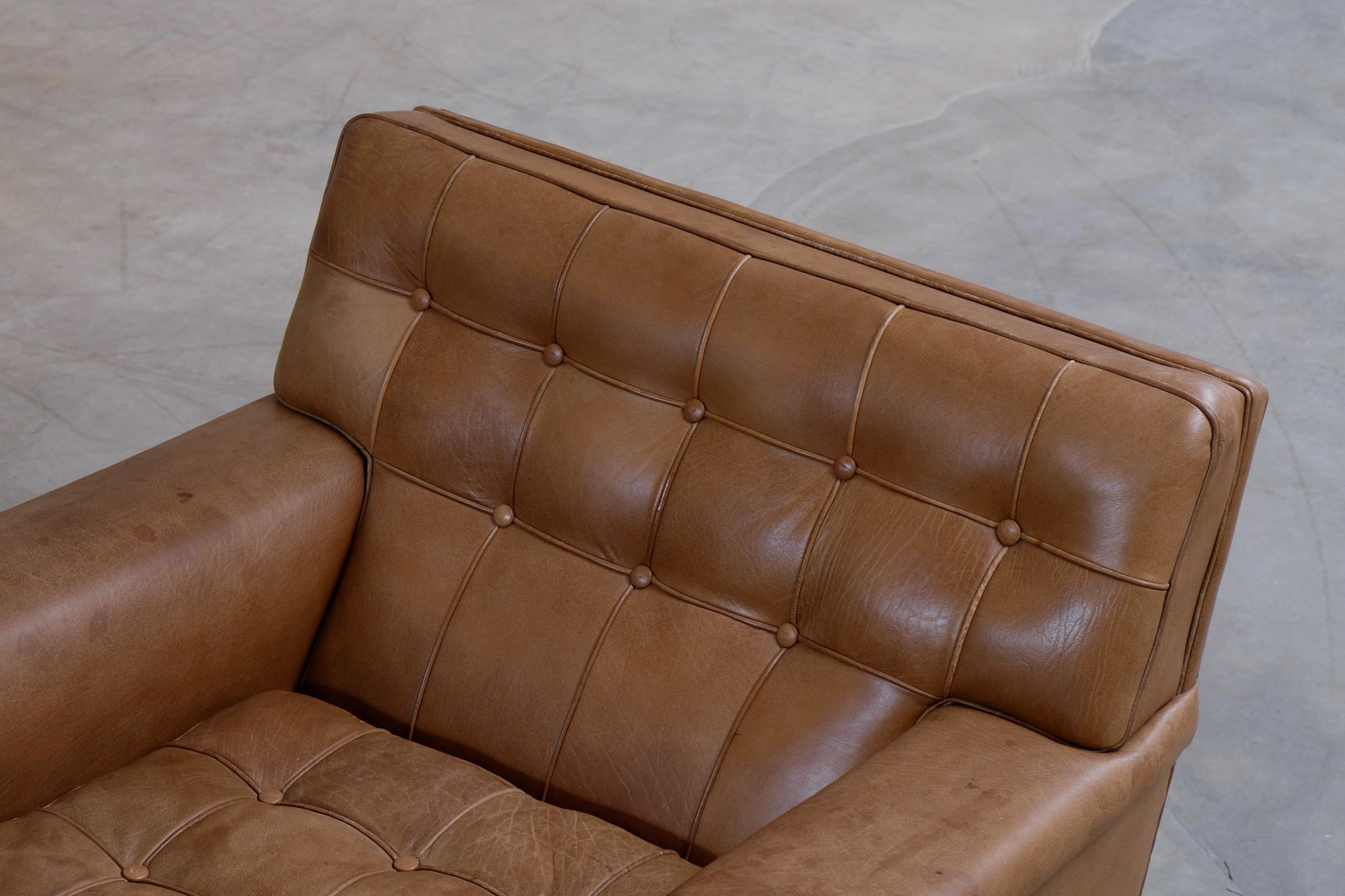 Arne Norell Buffalo Leather Easy Chairs with Ottoman, 1960s In Good Condition In Stockholm, SE