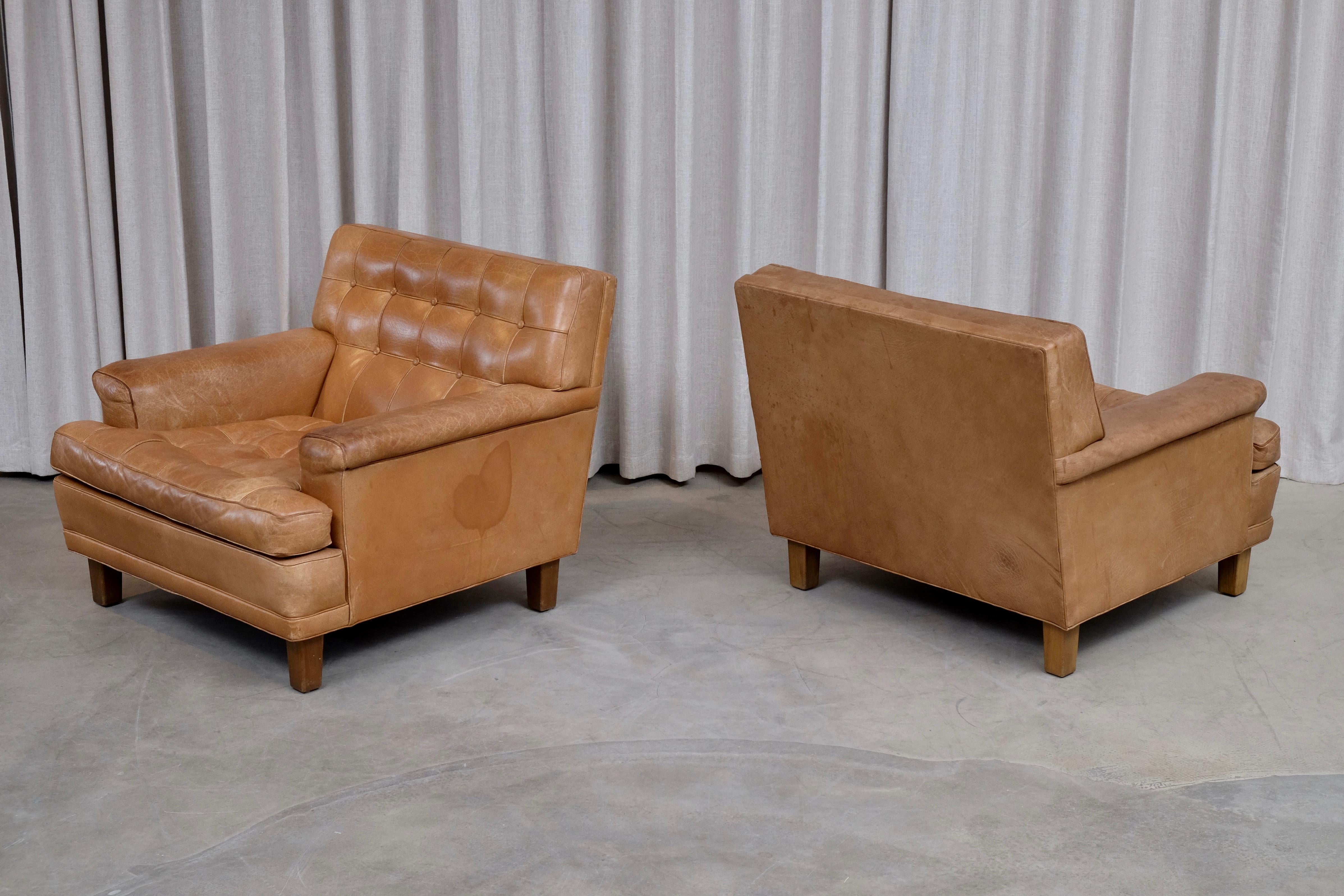 Mid-20th Century Arne Norell Buffalo Leather Easy Chairs with Ottoman, 1960s