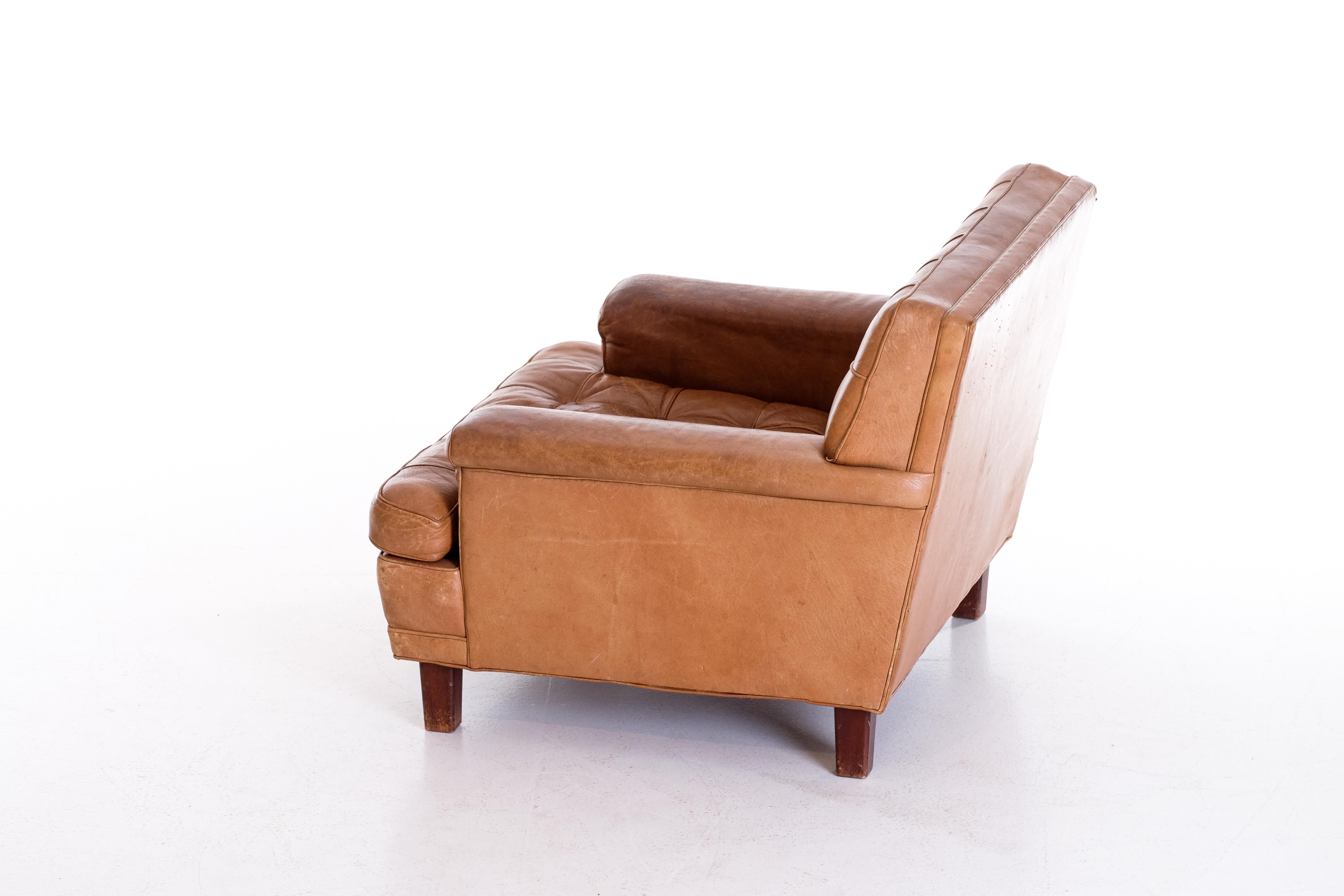 Cuir Fauteuil Merkur en cuir de buffle d'Arne Norell, années 1960 en vente