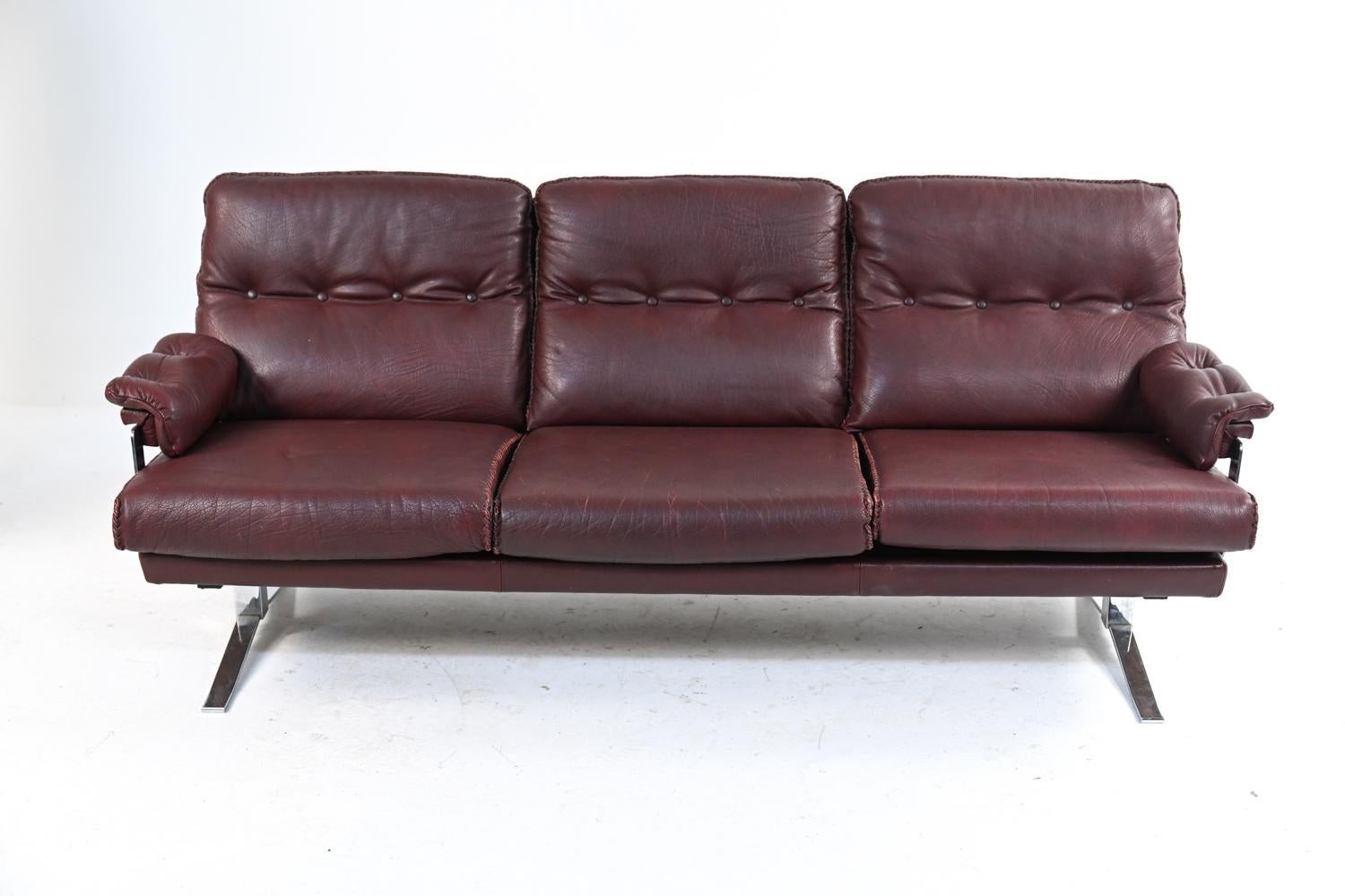 Arne Norell Chrome & Buffalo Leather Sofa Suite, c. 1960's In Good Condition In Norwalk, CT