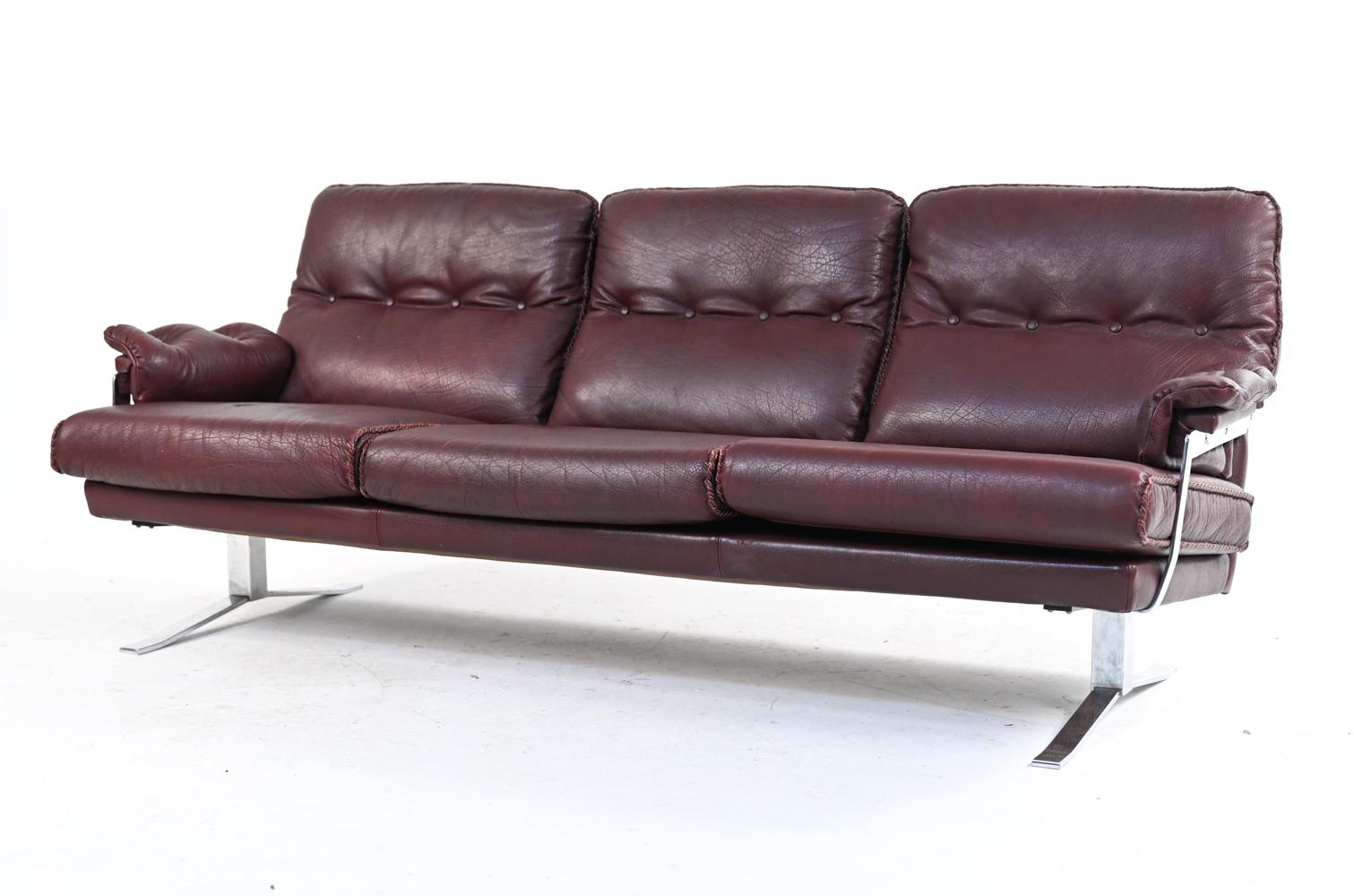 20th Century Arne Norell Chrome & Buffalo Leather Sofa Suite, c. 1960's
