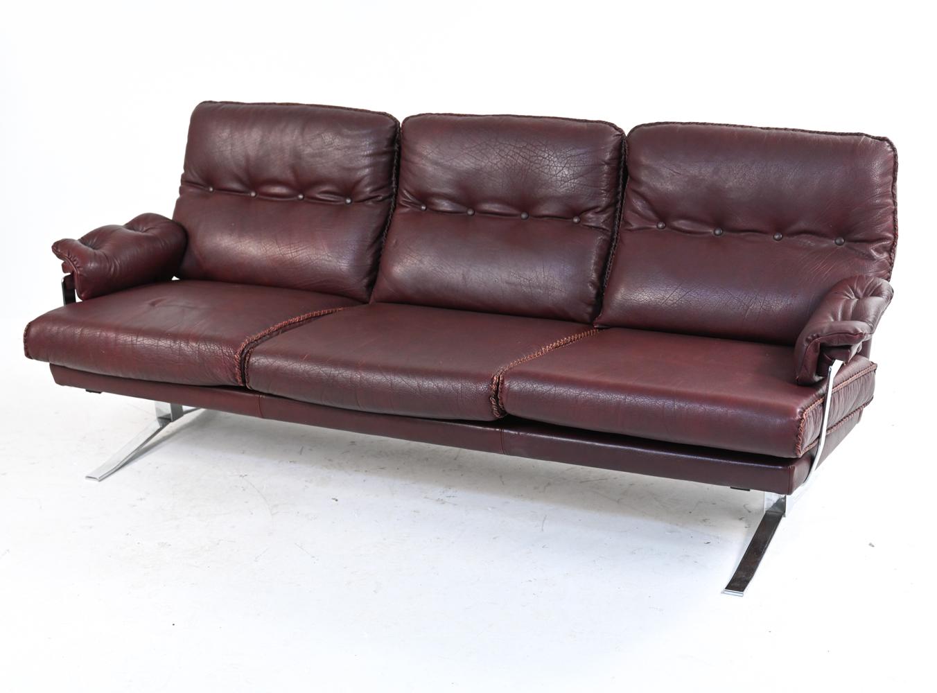 Steel Arne Norell Chrome & Buffalo Leather Sofa Suite, c. 1960's