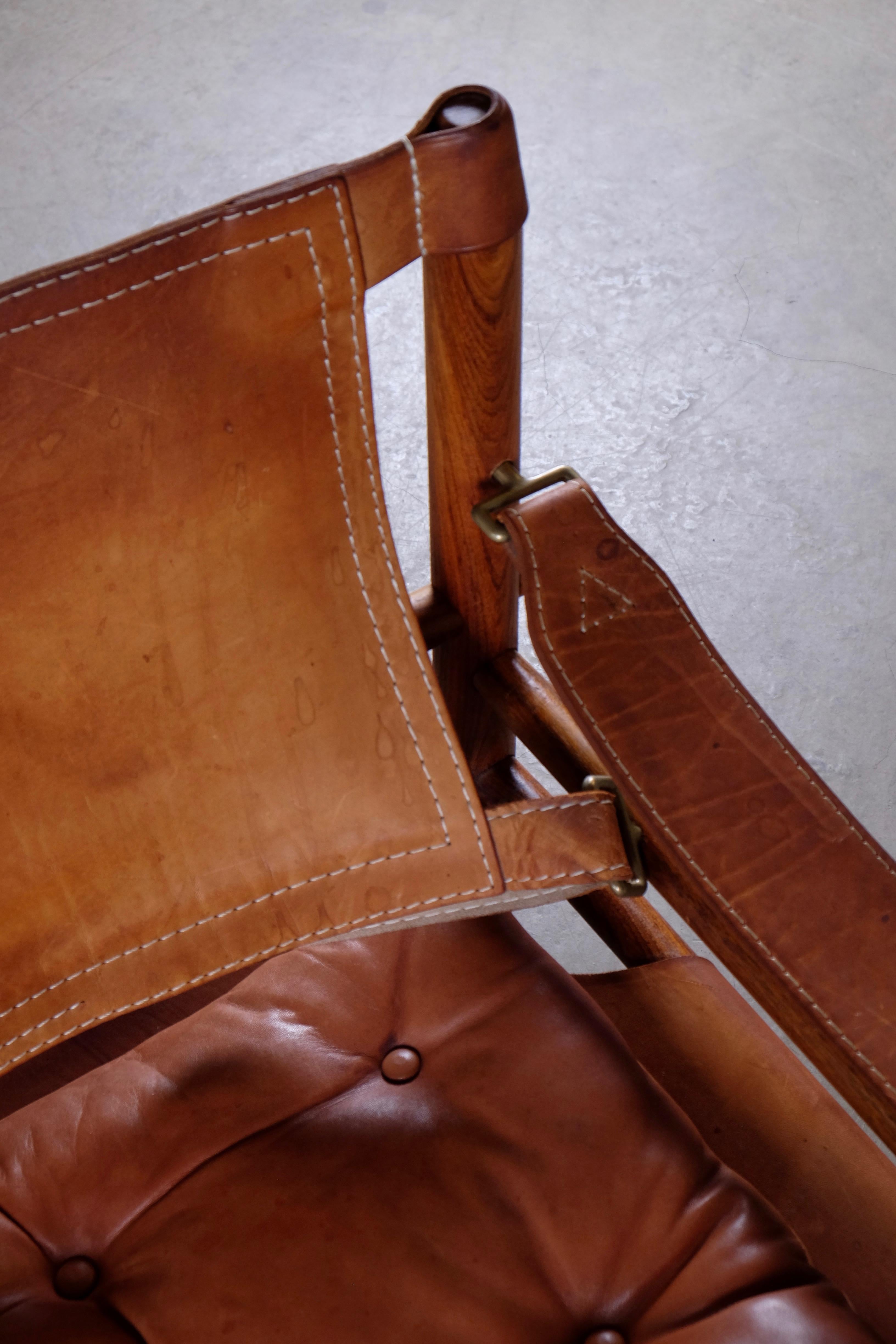 Arne Norell Cognac Leather Safari Chair Model Sirocco, 1960s 4