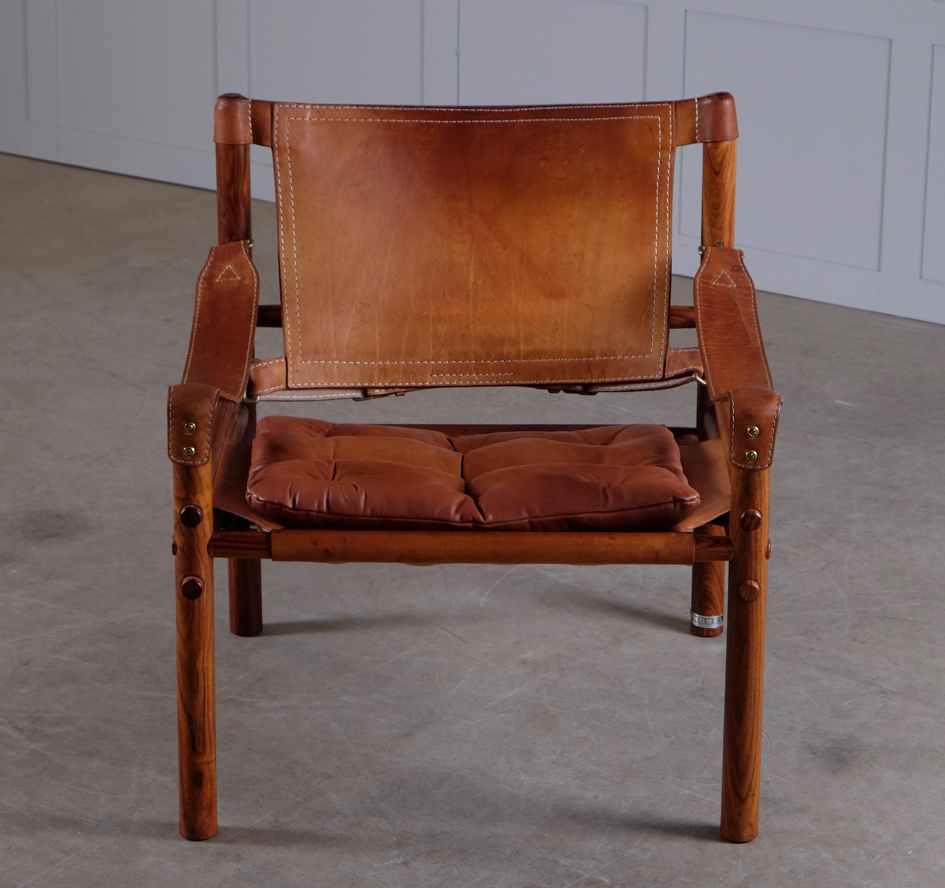 Arne Norell Cognac Leather Safari Chair Model Sirocco, 1960s 6