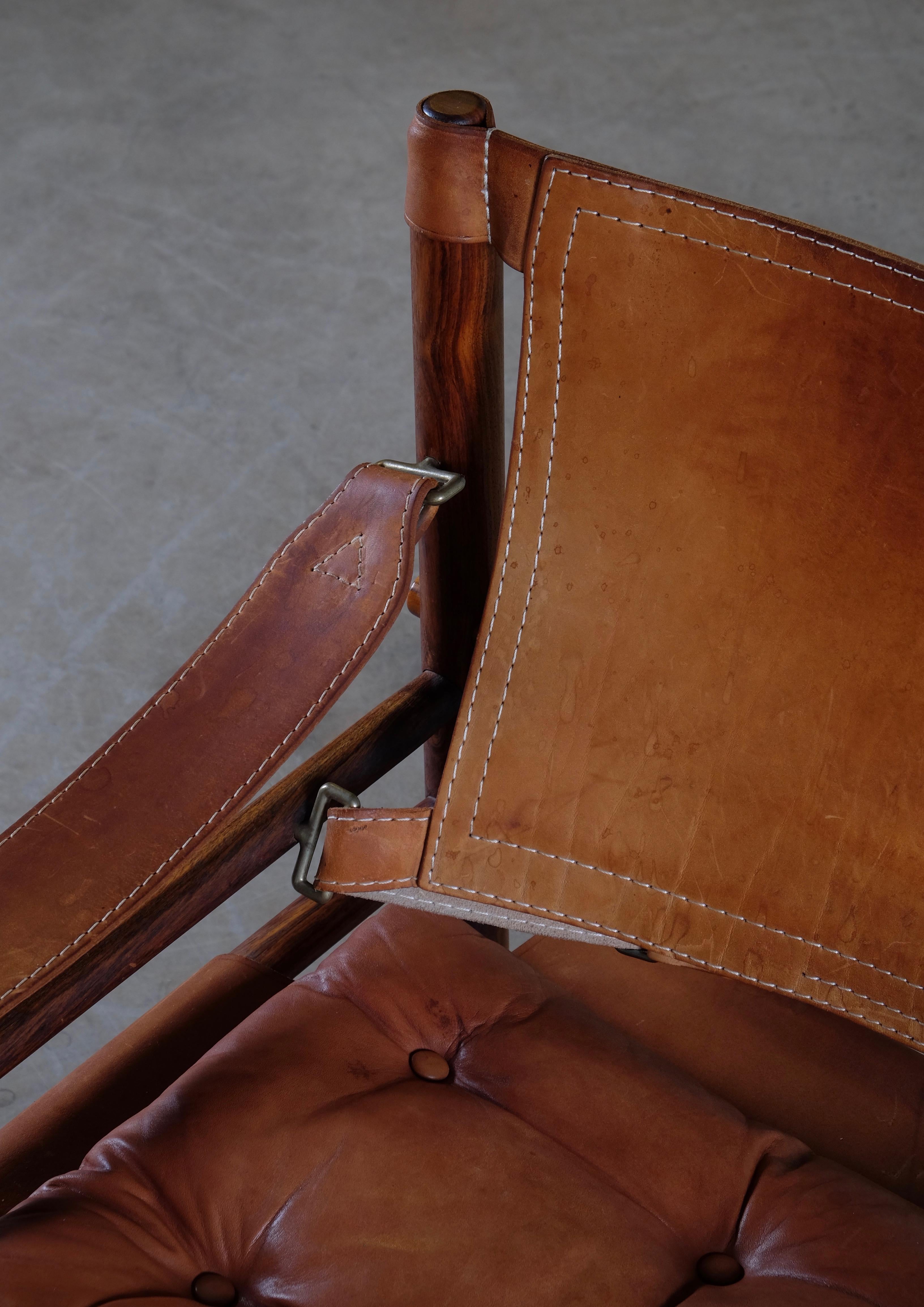 Arne Norell Cognac Leather Safari Chair Model Sirocco, 1960s 7