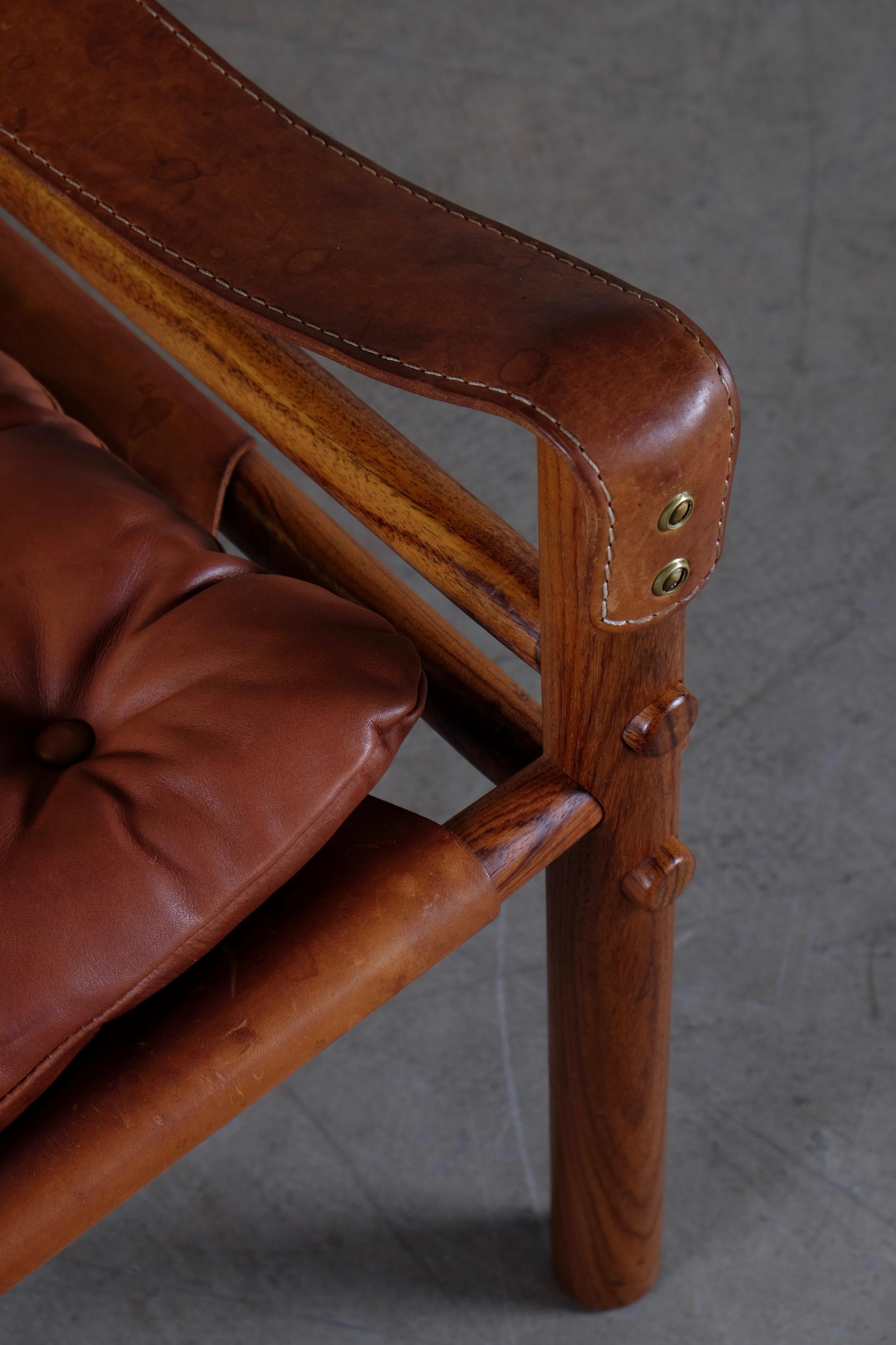 Arne Norell Cognac Leather Safari Chair Model Sirocco, 1960s 9