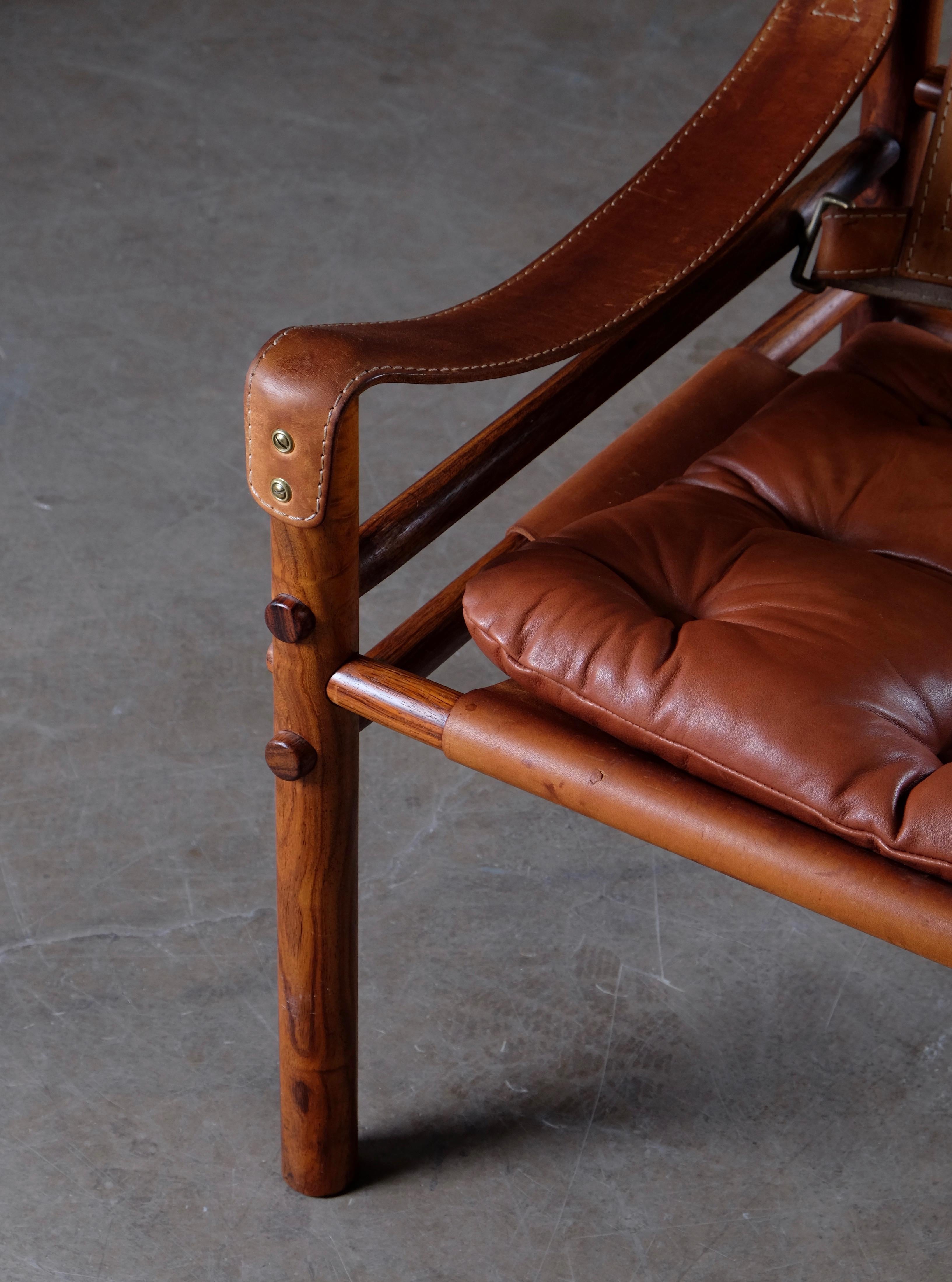 Scandinavian Modern Arne Norell Cognac Leather Safari Chair Model Sirocco, 1960s