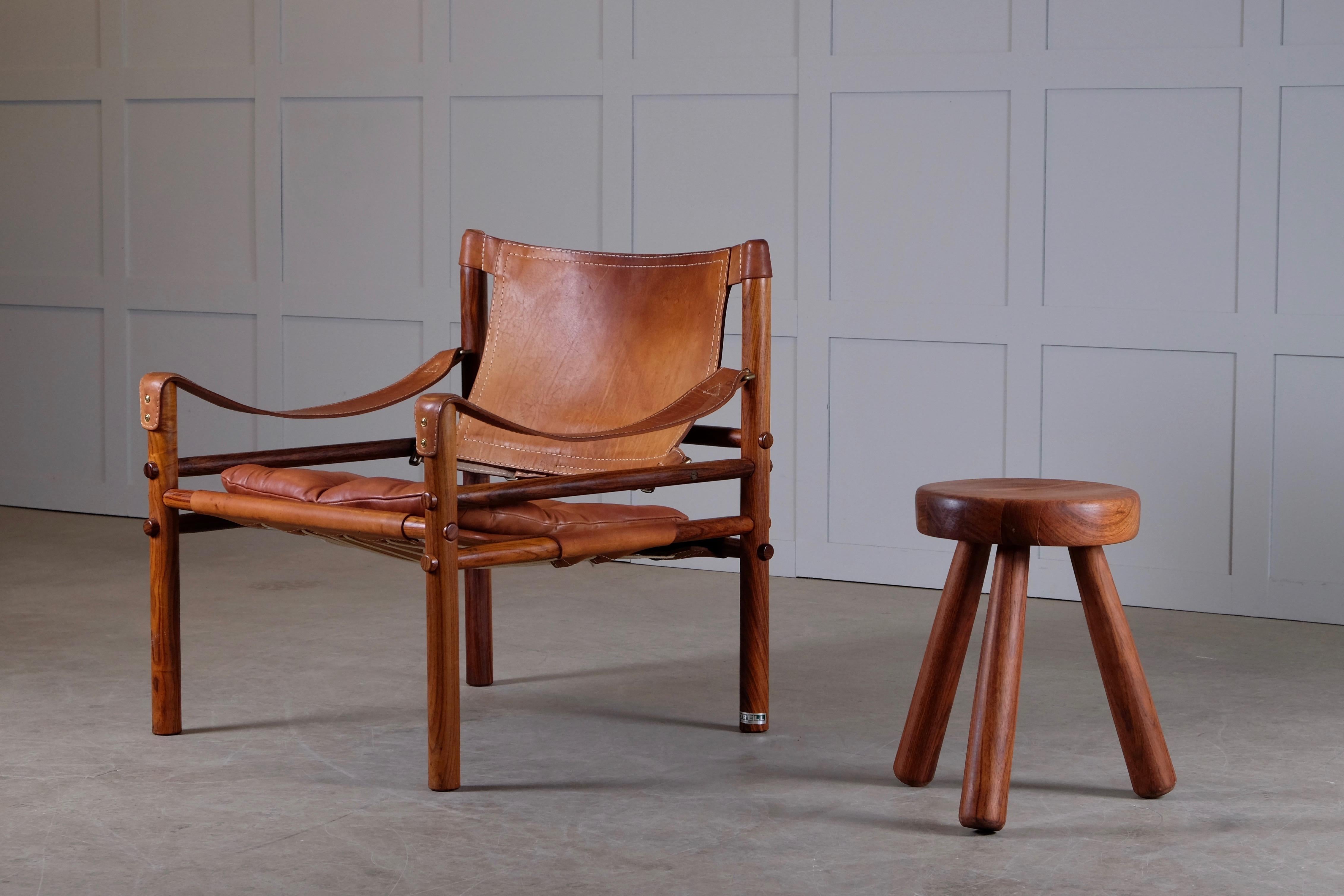 Swedish Arne Norell Cognac Leather Safari Chair Model Sirocco, 1960s