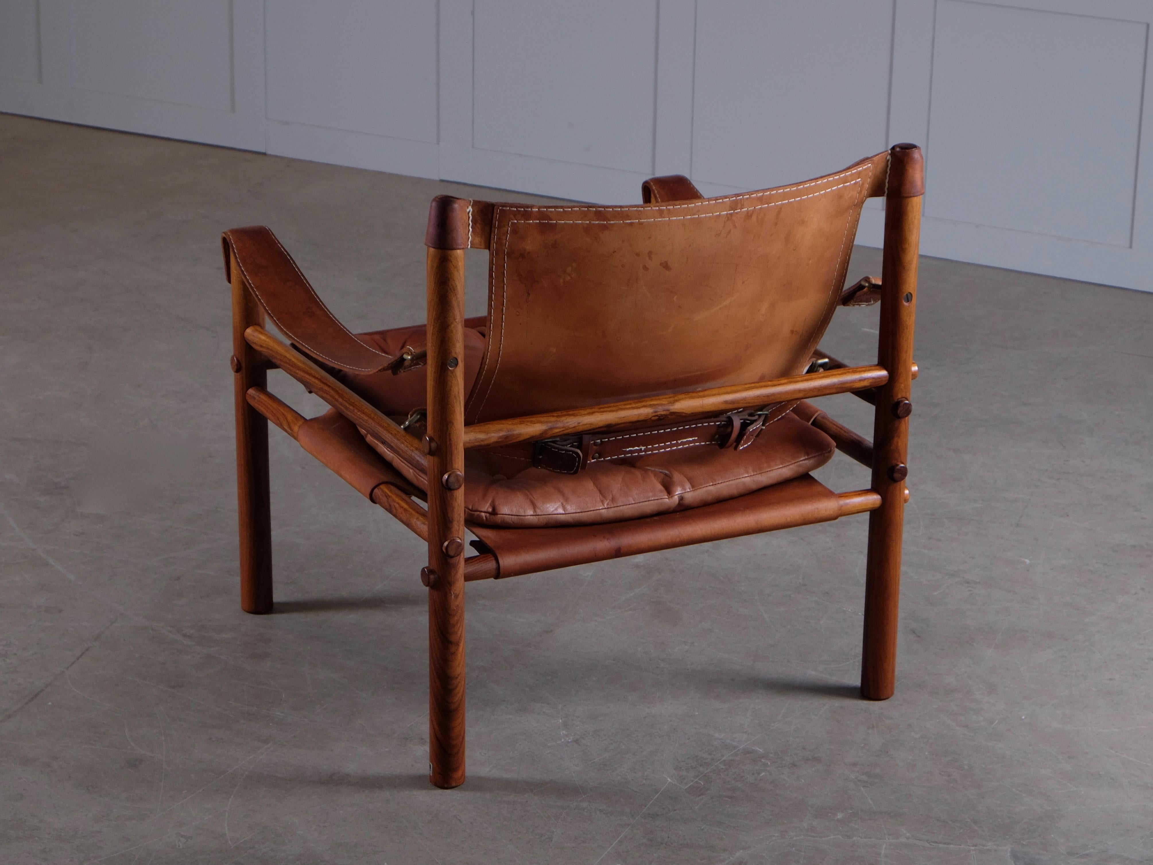 Arne Norell Cognac Leather Safari Chair Model Sirocco, 1960s In Good Condition In Stockholm, SE