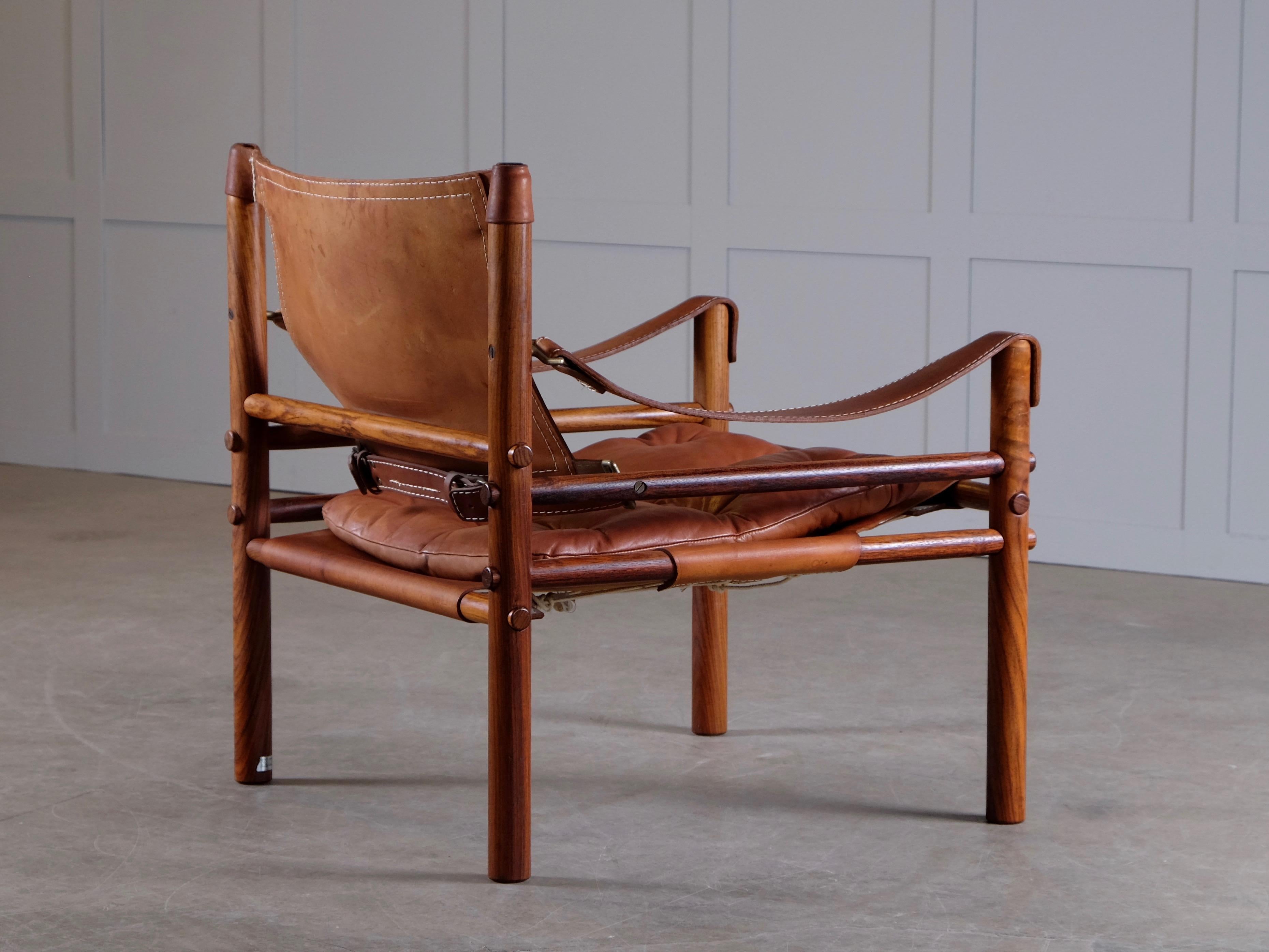Mid-20th Century Arne Norell Cognac Leather Safari Chair Model Sirocco, 1960s