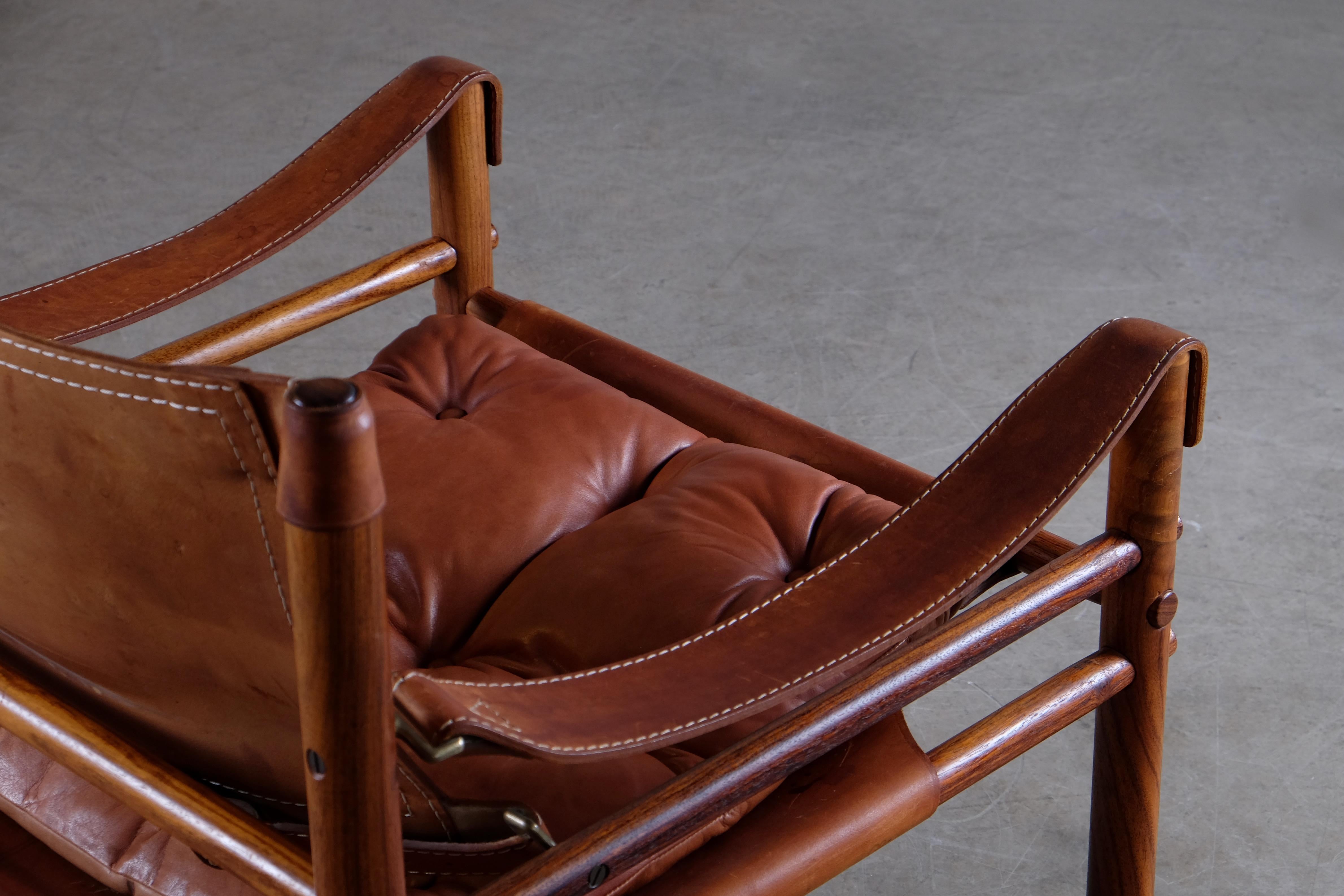 Arne Norell Cognac Leather Safari Chair Model Sirocco, 1960s 1