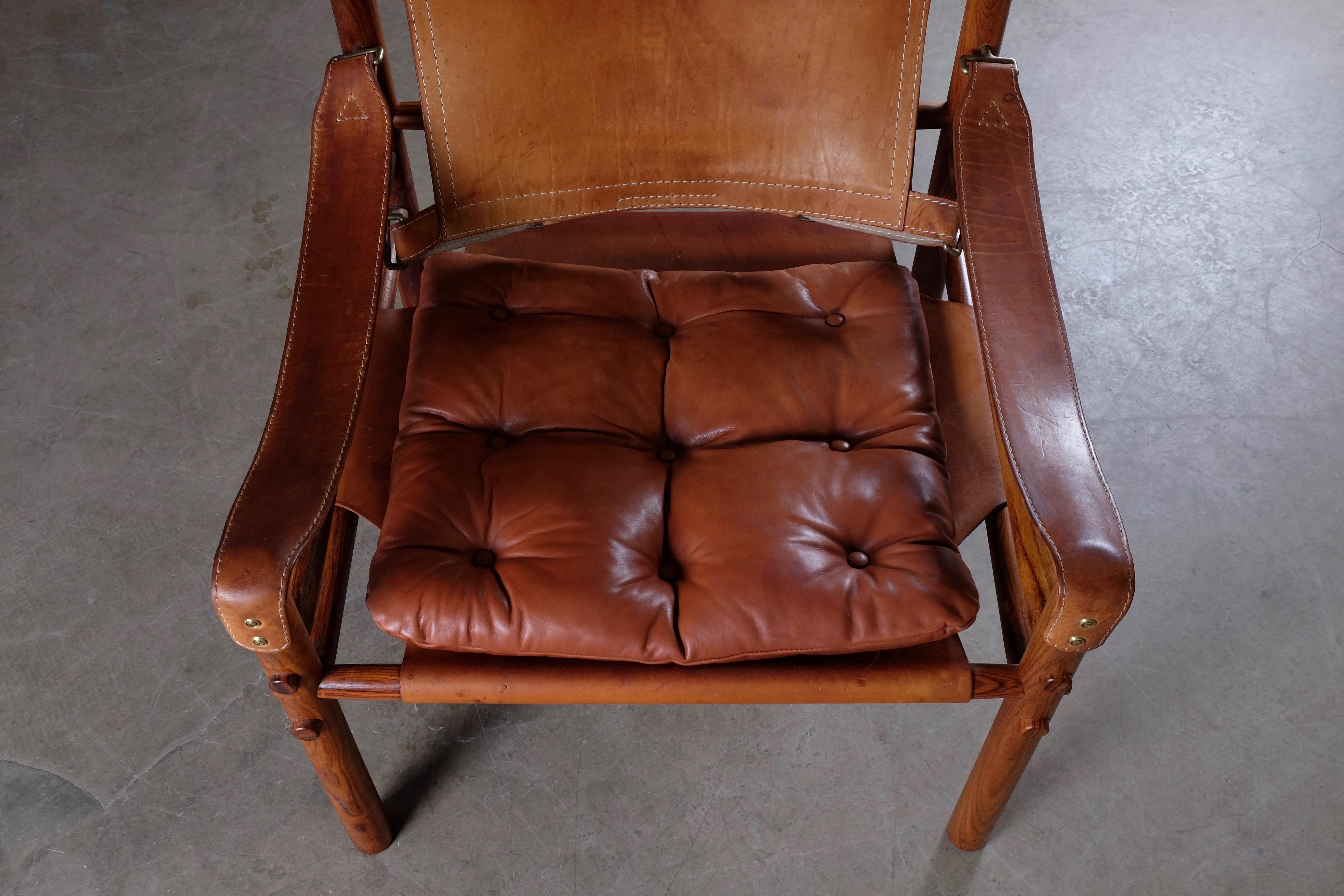 Arne Norell Cognac Leather Safari Chair Model Sirocco, 1960s 2