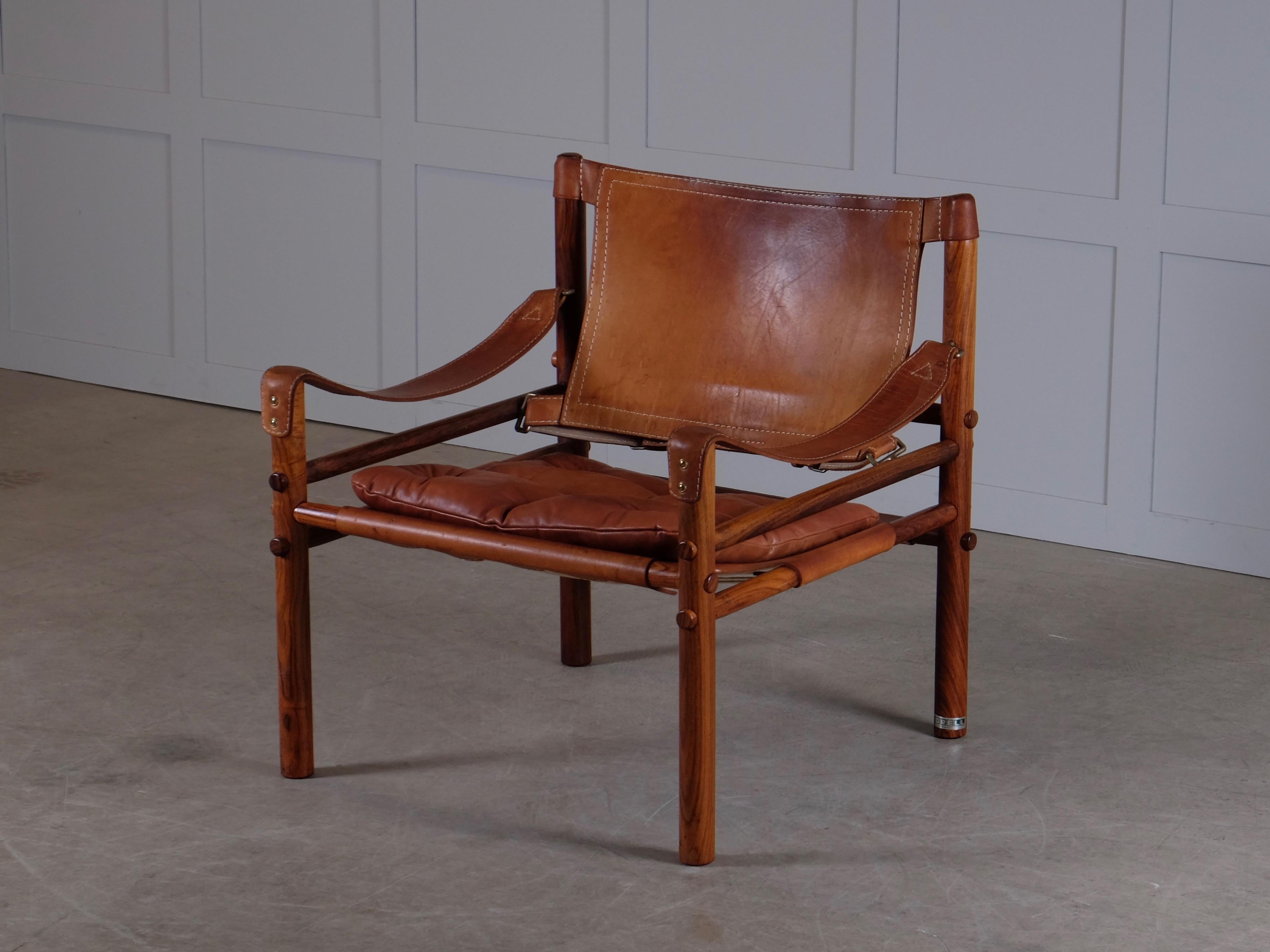 Arne Norell Cognac Leather Safari Chair Model Sirocco, 1960s 3
