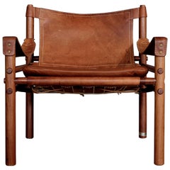 Arne Norell Cognac Leather Safari Chair Model Sirocco, 1960s
