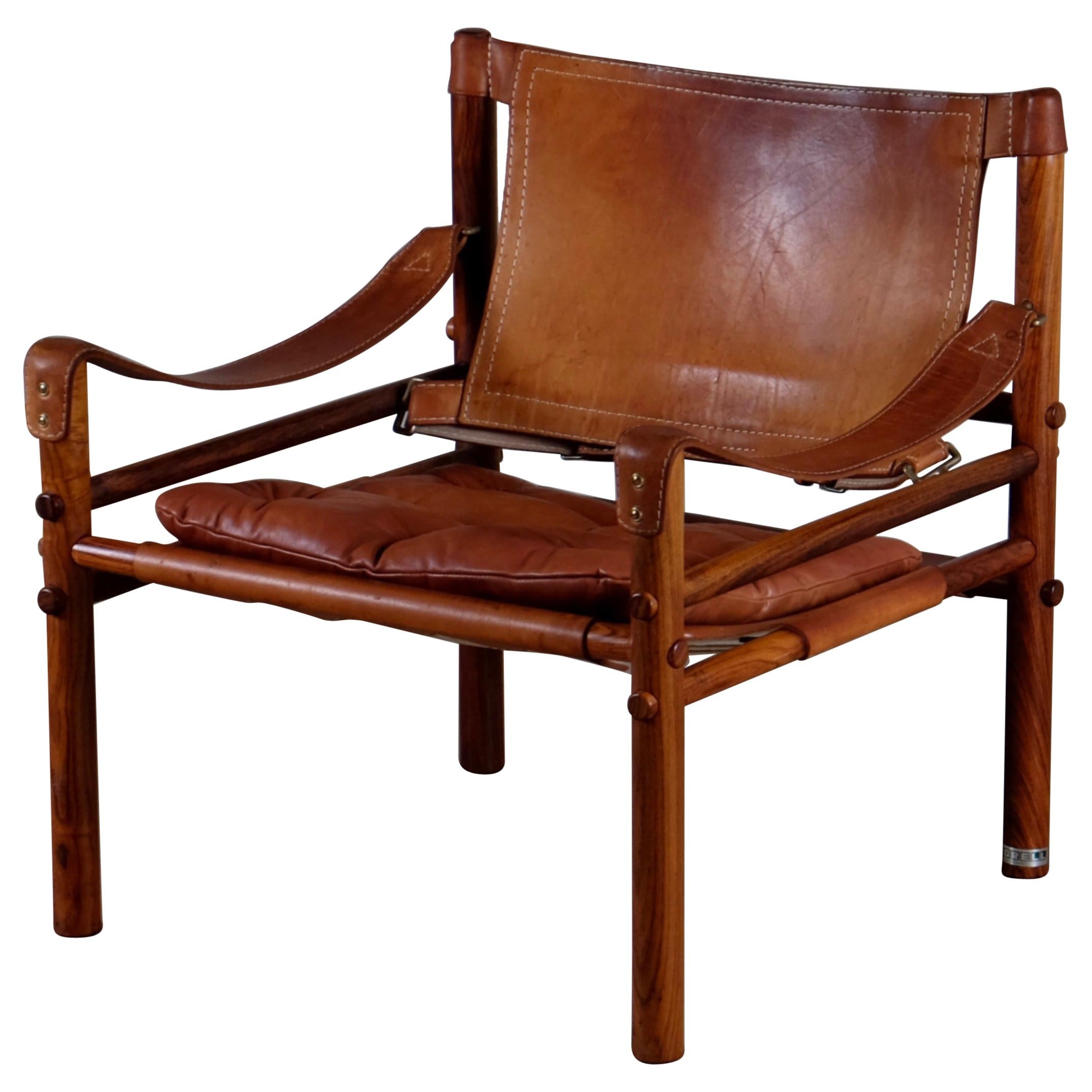 Arne Norell Cognac Leather Safari Chair Model Sirocco, 1960s