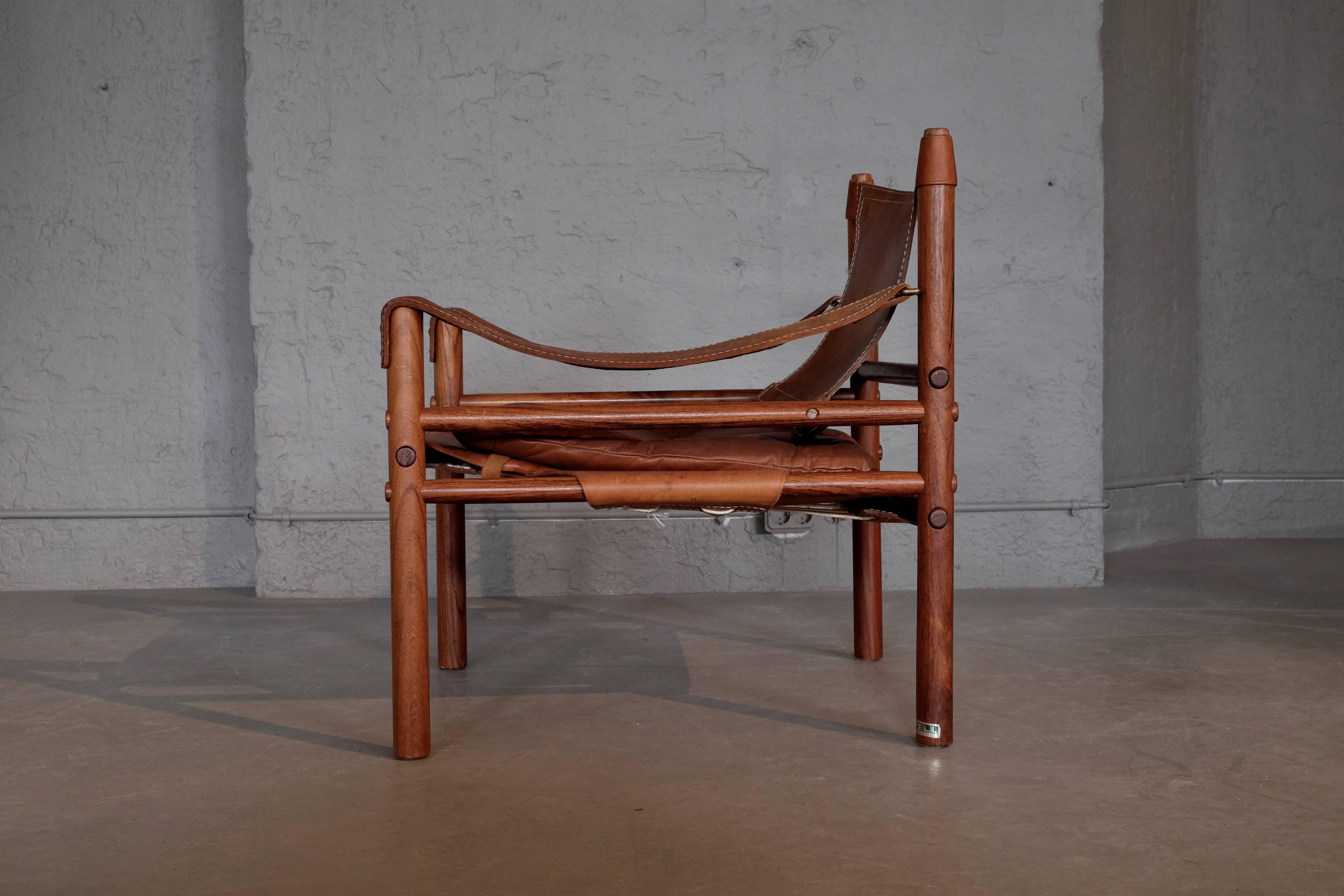 Scandinavian Modern Arne Norell Cognac Leather Safari Chair Model Sirocco, 1960s