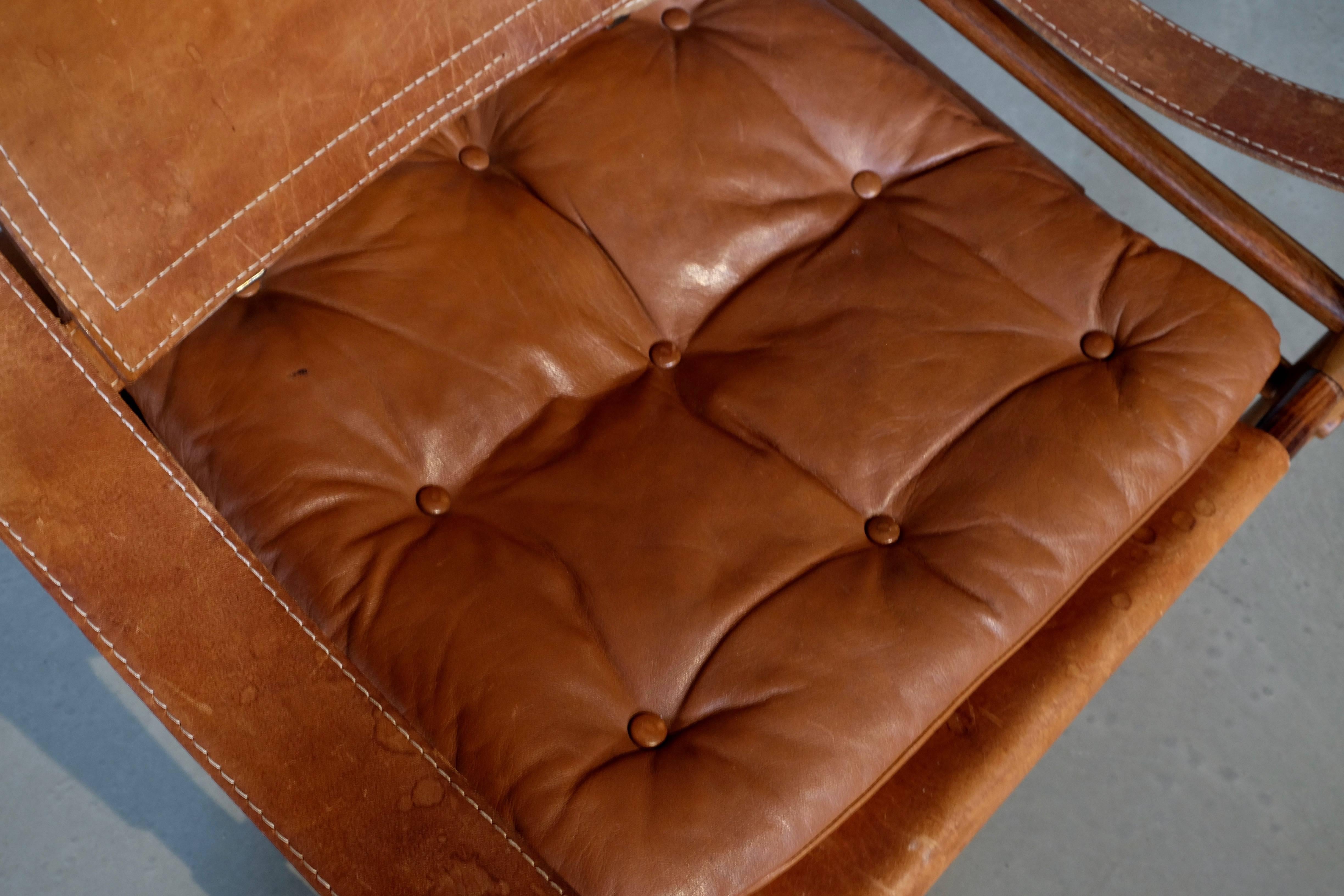 Swedish Arne Norell Cognac Leather Safari Chair Model Sirocco, 1960s