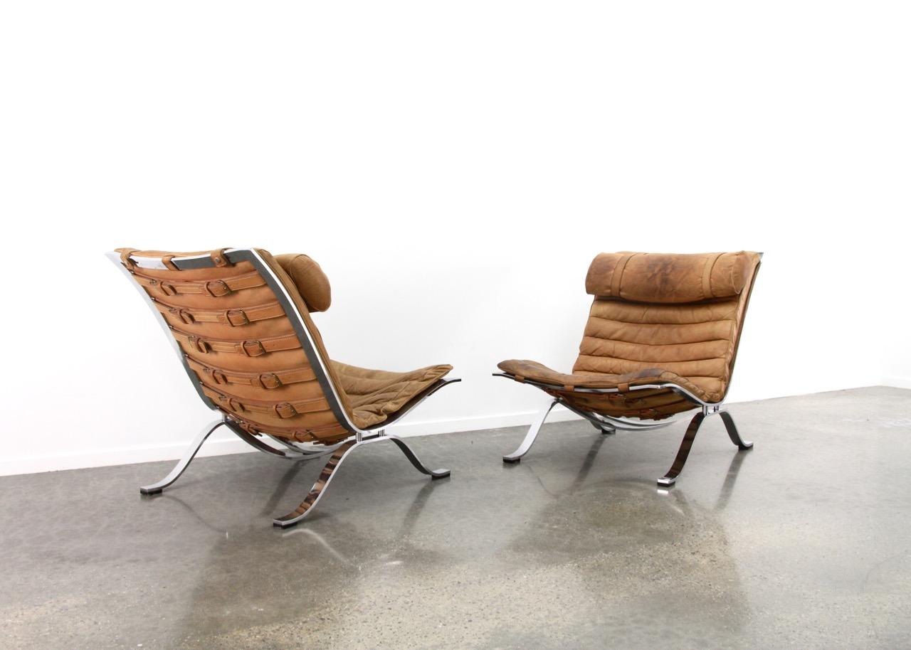 Danish modern, Arne Norell, Norell Möbel AB, cognac/tan leather on a chromed frame.

Scandinavian modern design classis in great vintage condition.
  
