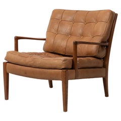 Arne Norell Easy Chair "Löven" in Brown Leather