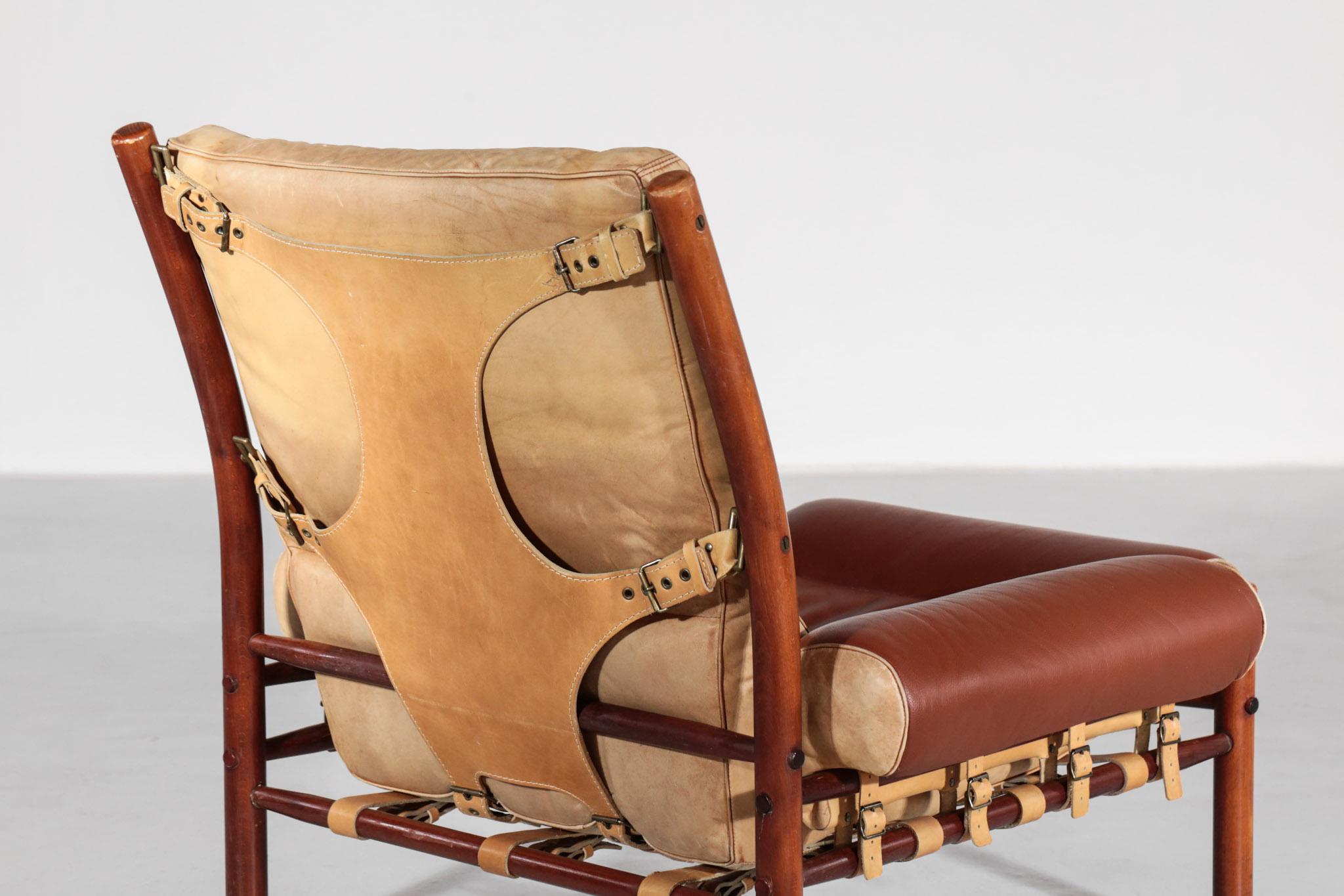 Swedish easy chair by Arne Norell model Inca from 1960s and produced by AB Norell. Structure in beech with leather seat. The seat has been renovated 10 years ago.