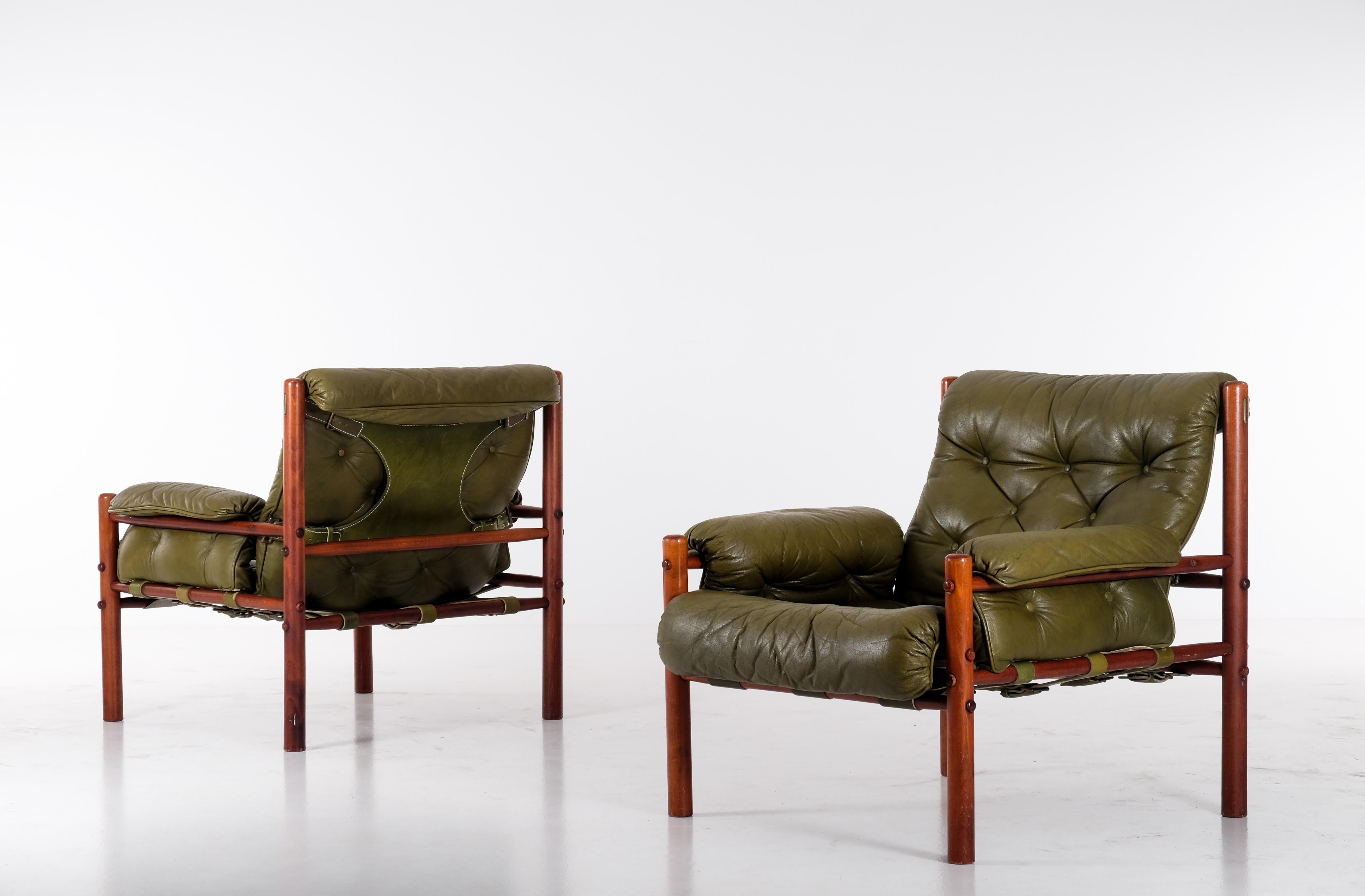 Brass Arne Norell Easy Chairs , Sweden, 1970s For Sale