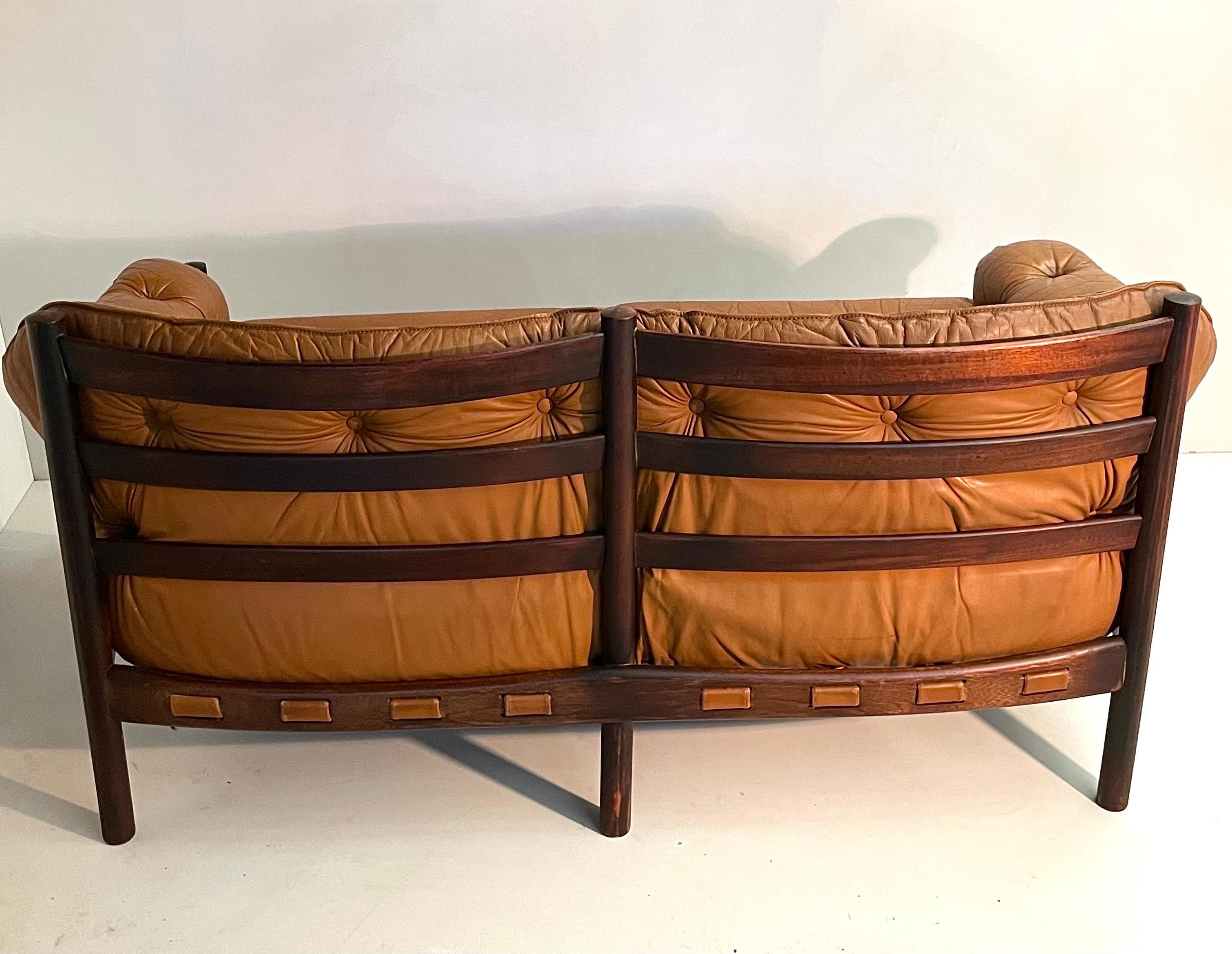 Mid-20th Century Sven Ellekaer for Coja Two-Seat Settee Sofa in soft Camel Leather For Sale