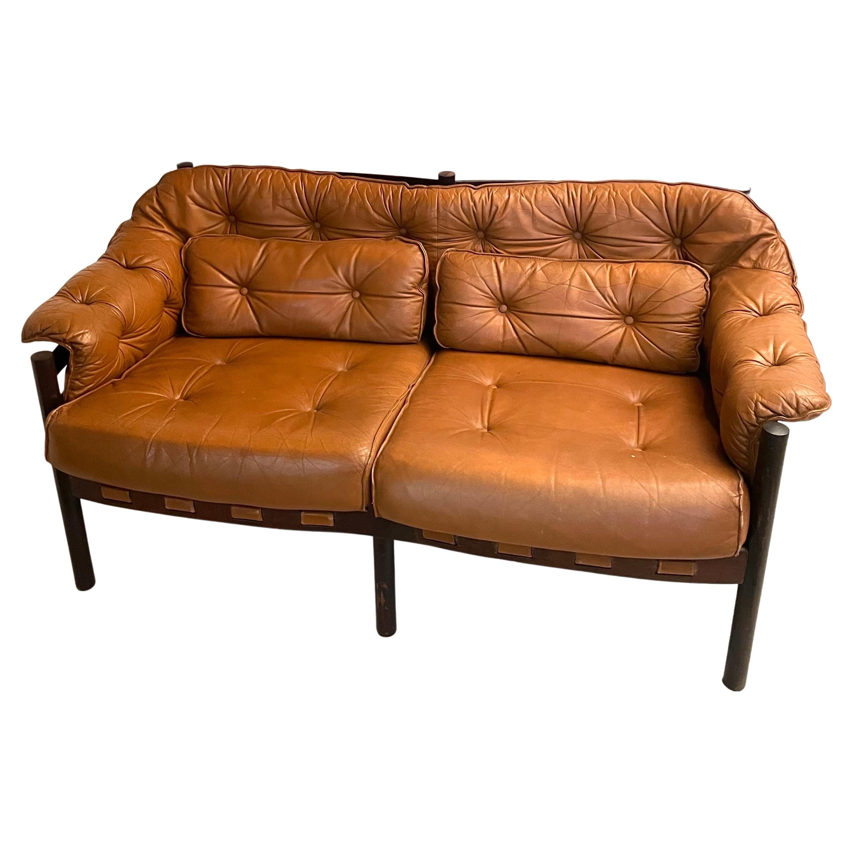 Sven Ellekaer for Coja Two-Seat Settee Sofa in soft Camel Leather For Sale