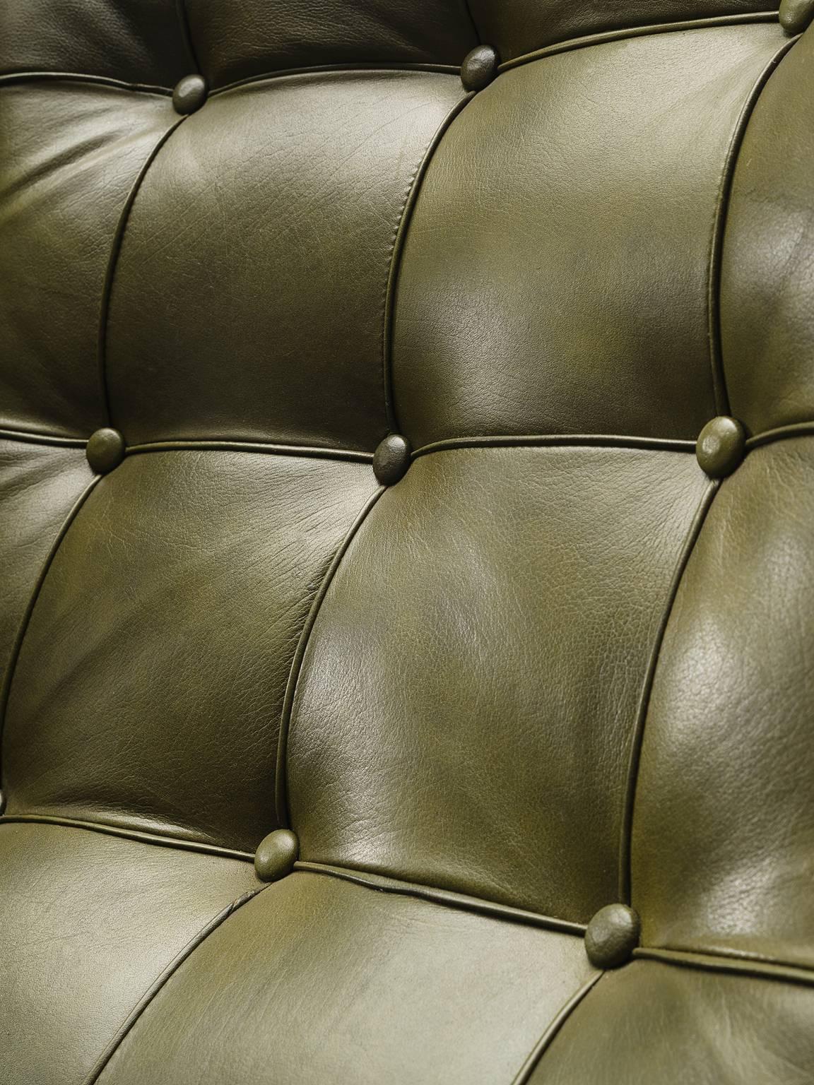 Mid-20th Century Arne Norell High Back Chair in Patinated Green Buffalo Leather