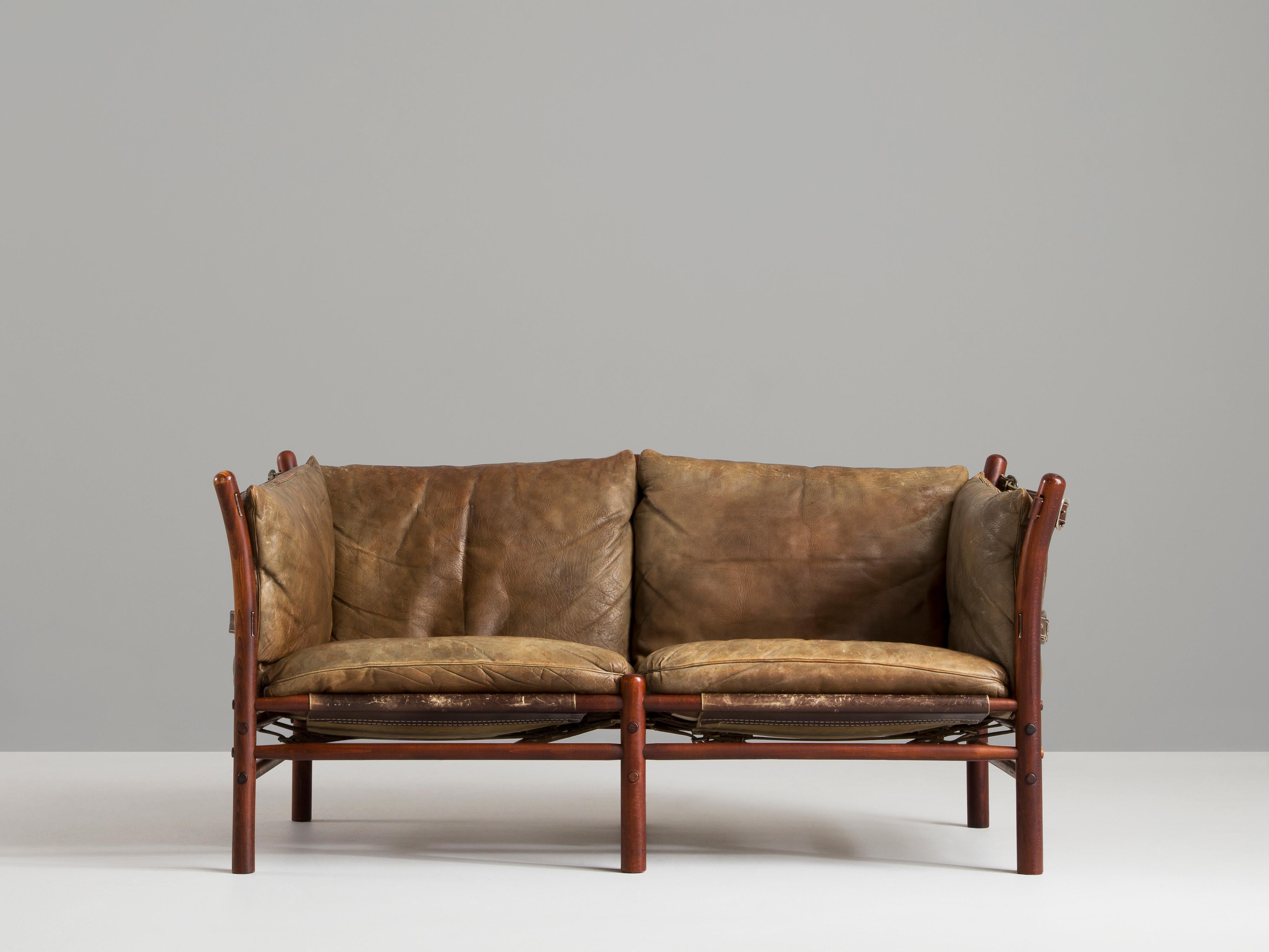 Arne Norell, sofa model ‘Illona’, leather, stained beech, Sweden, 1960s

The two-seat sofa ‘Illona’ was designed by Arne Norell. The wooden frame in stained beech is characterized by the circular diameters of the woods. The clear and strong lines